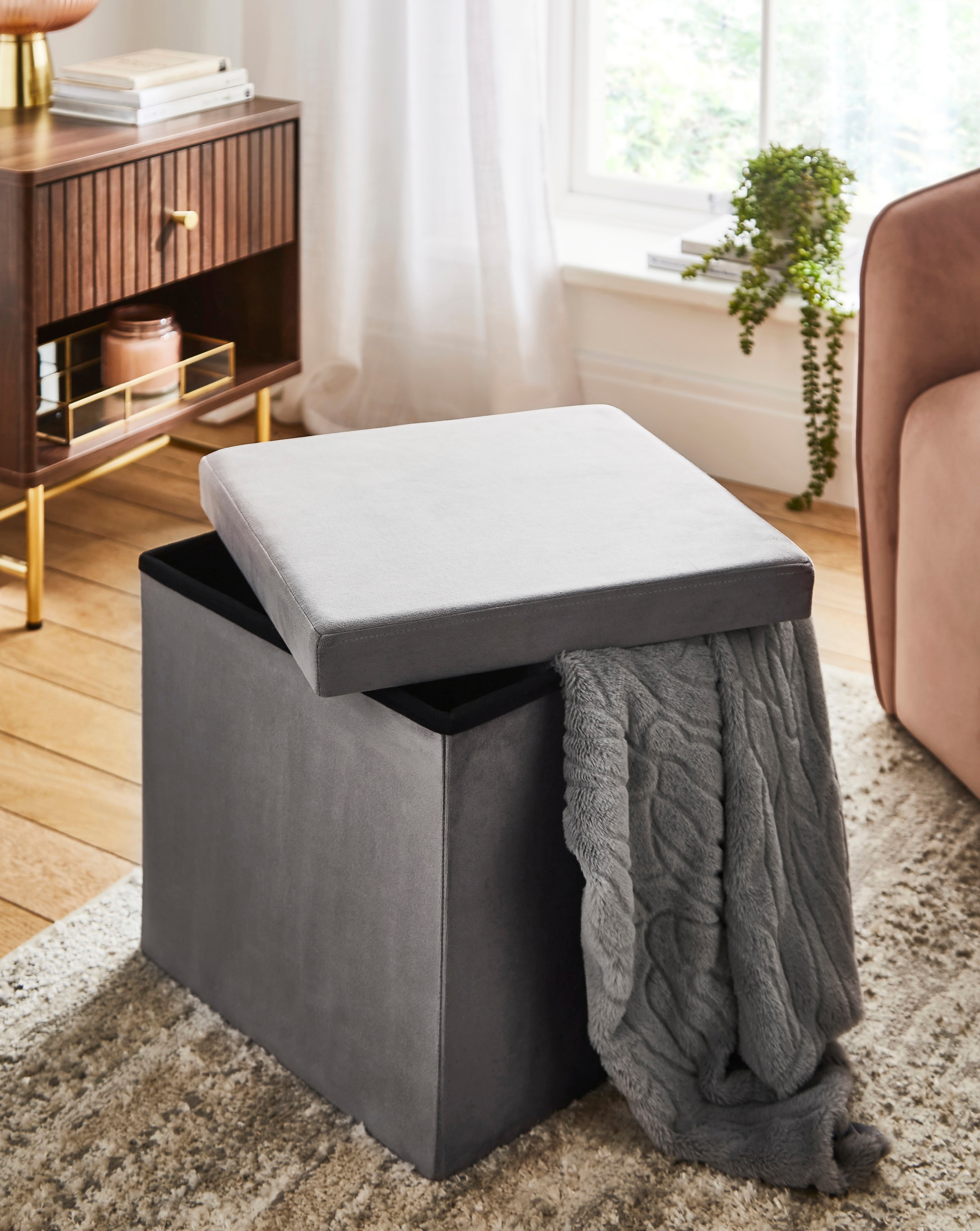 Velvet Foldable Storage Ottoman Cube