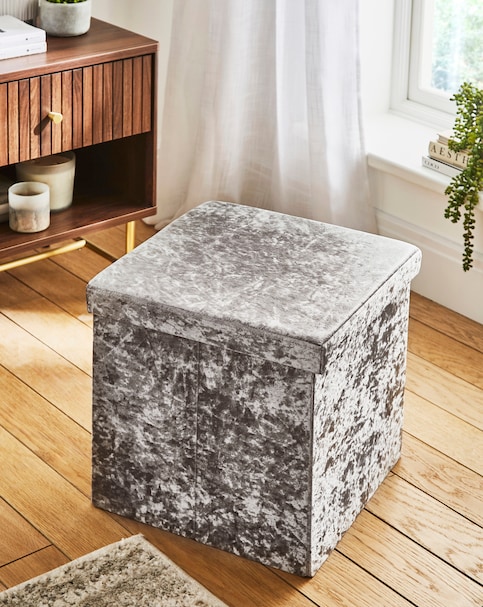 Crushed Velvet Storage Ottoman Cube