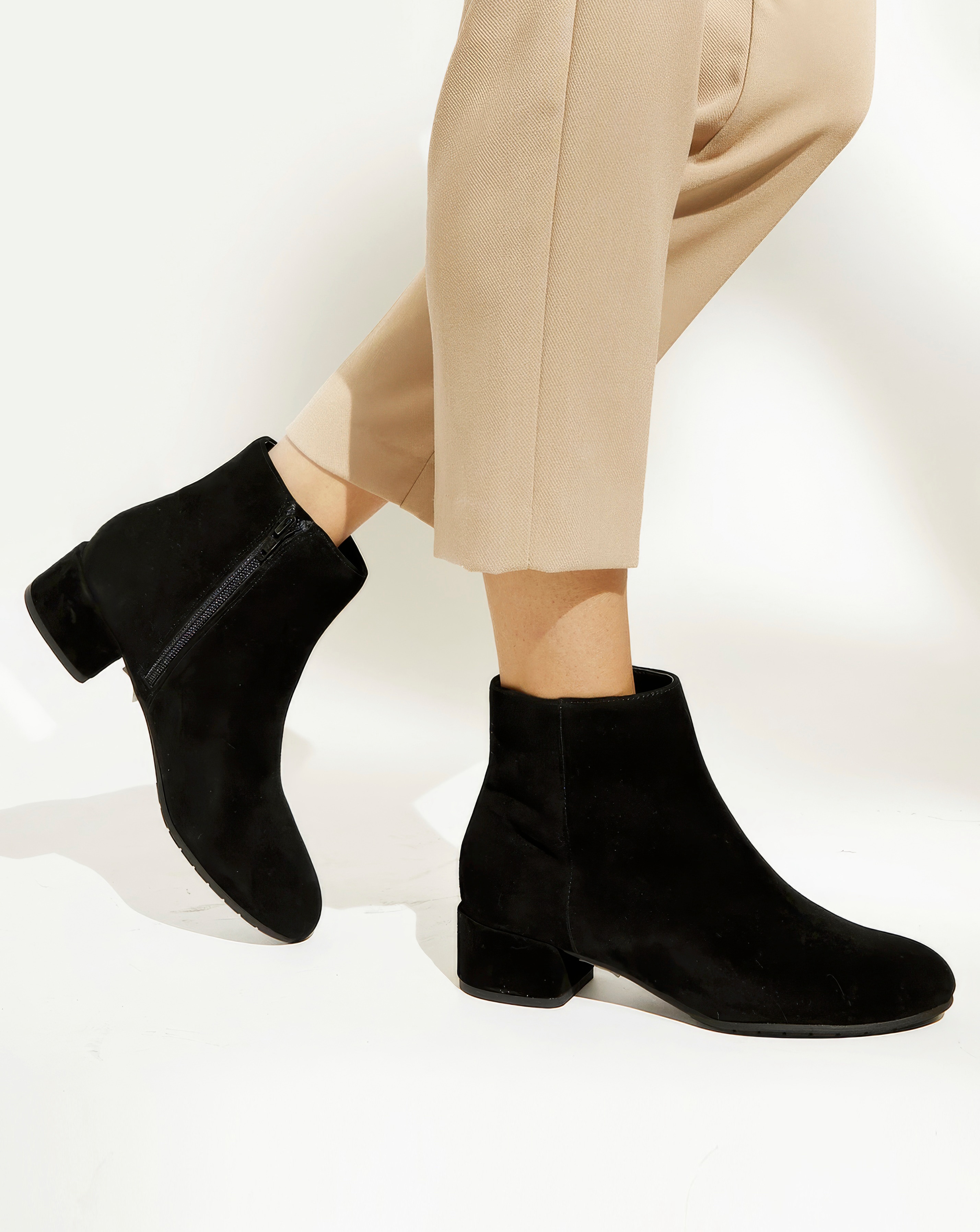 Pippie Black Suede Ankle Boots Wide Fit