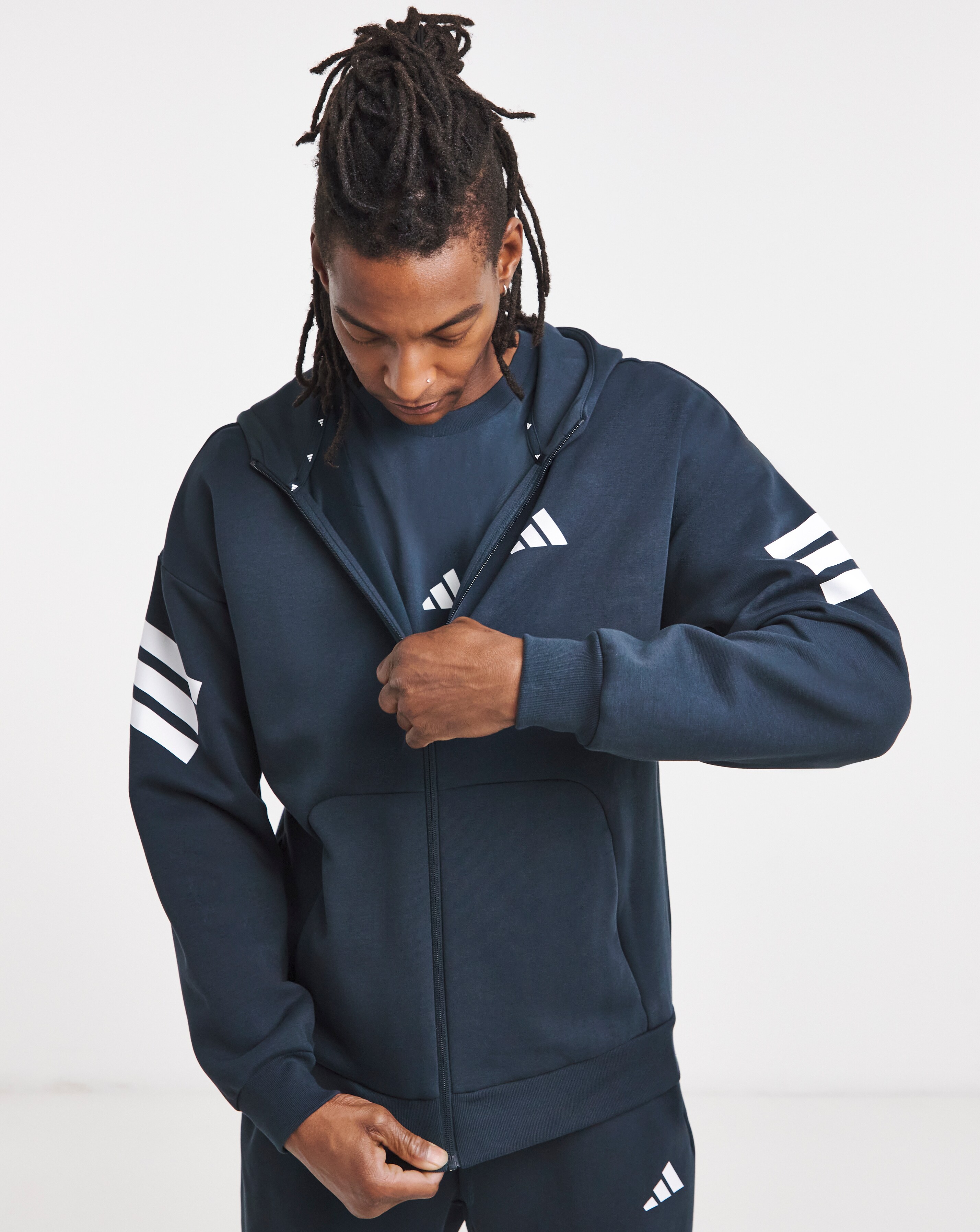New In - adidas Fleece 3 Stripe Full Zip Hoodie