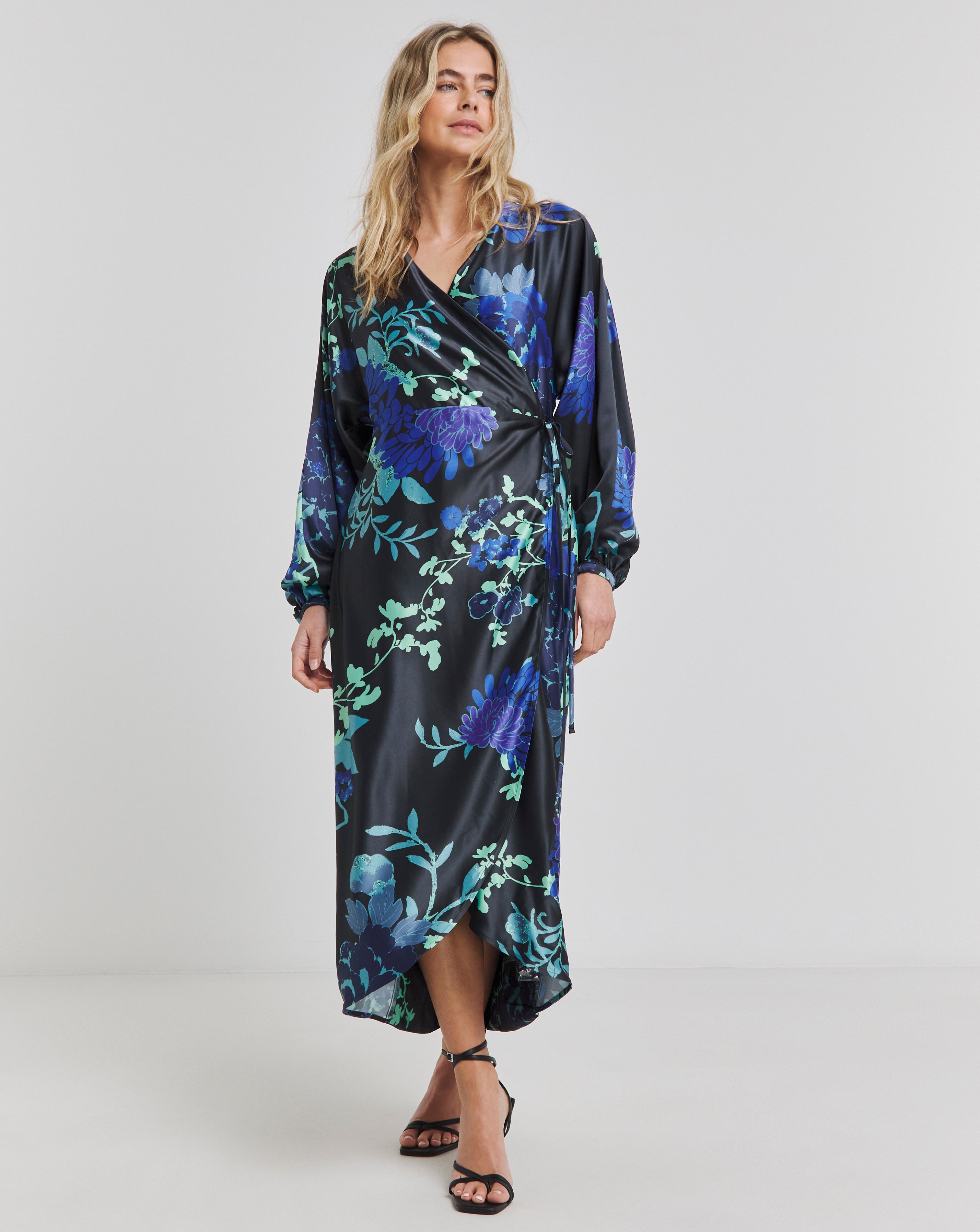 Joanna Hope Floral Satin Wrap Dress