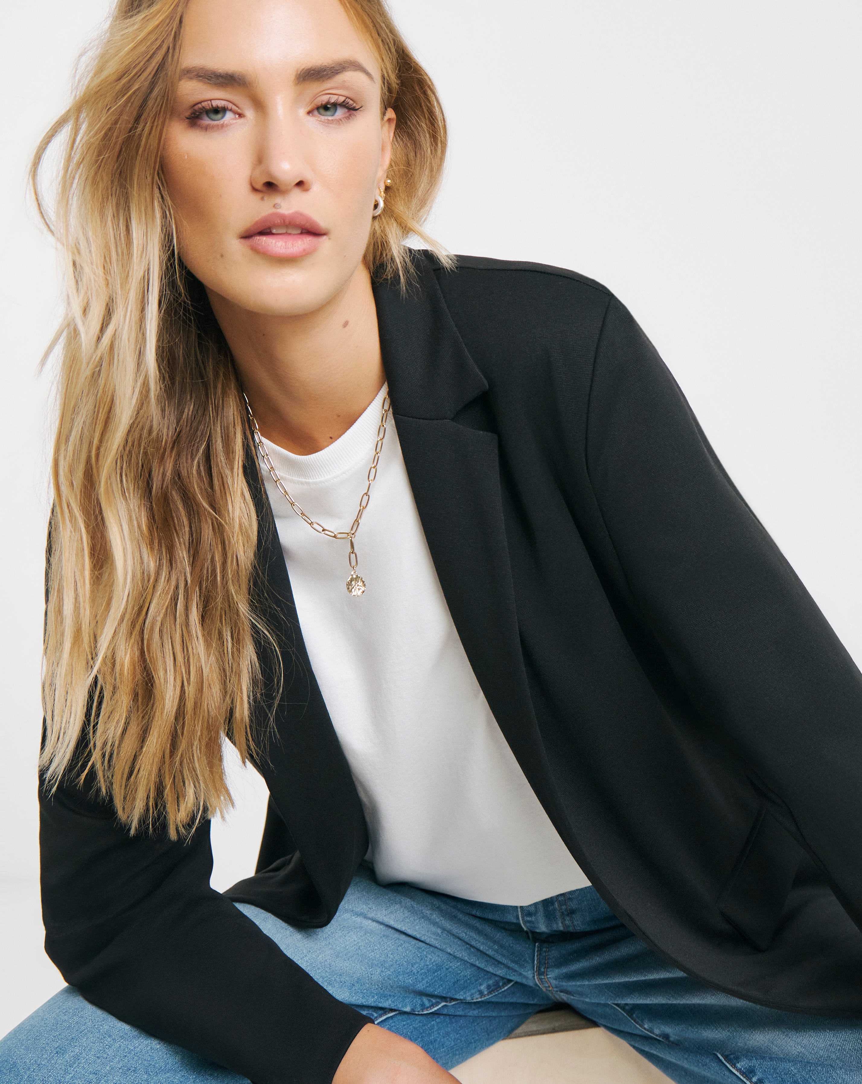 Black Ponte Jersey Relaxed Blazer