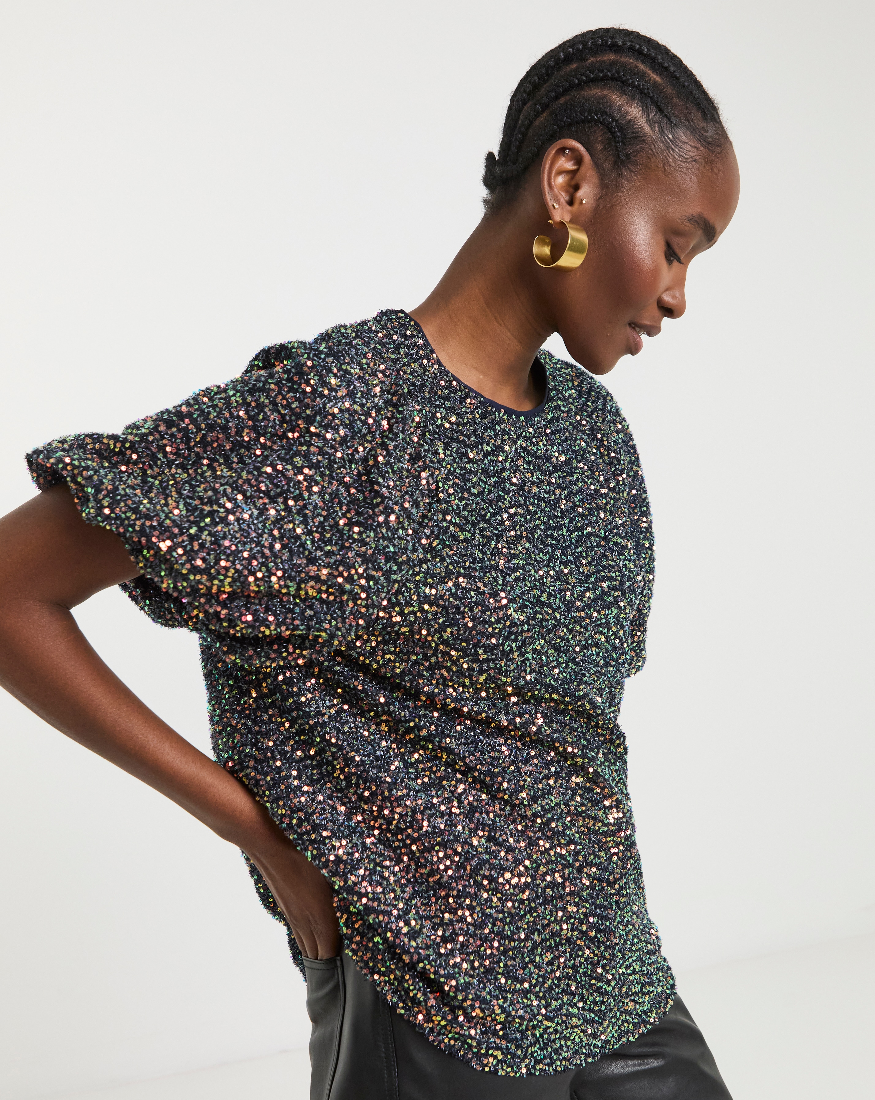 Joanna Hope Sequin Puff Sleeve Top