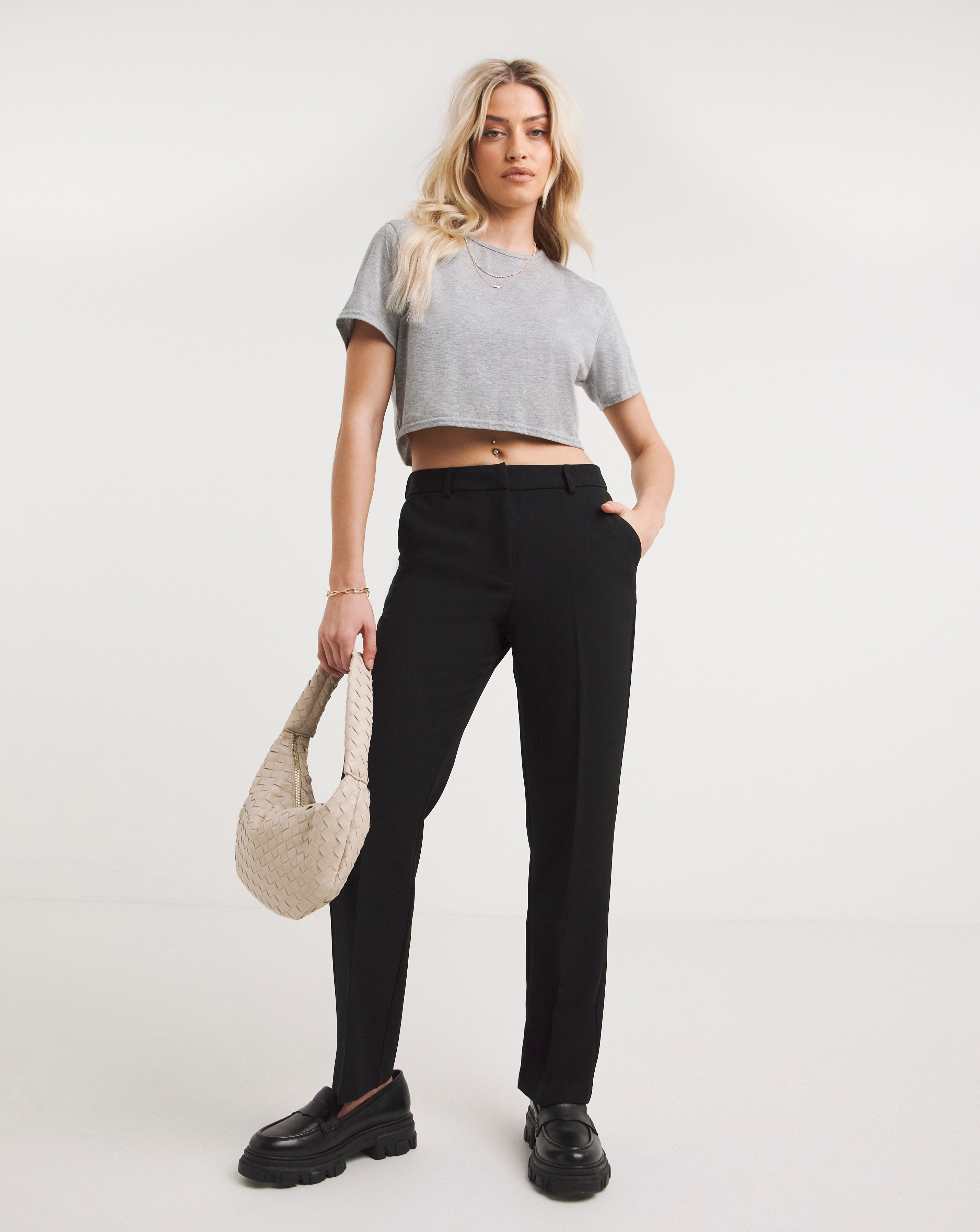Black Tailored Straight Leg Trousers
