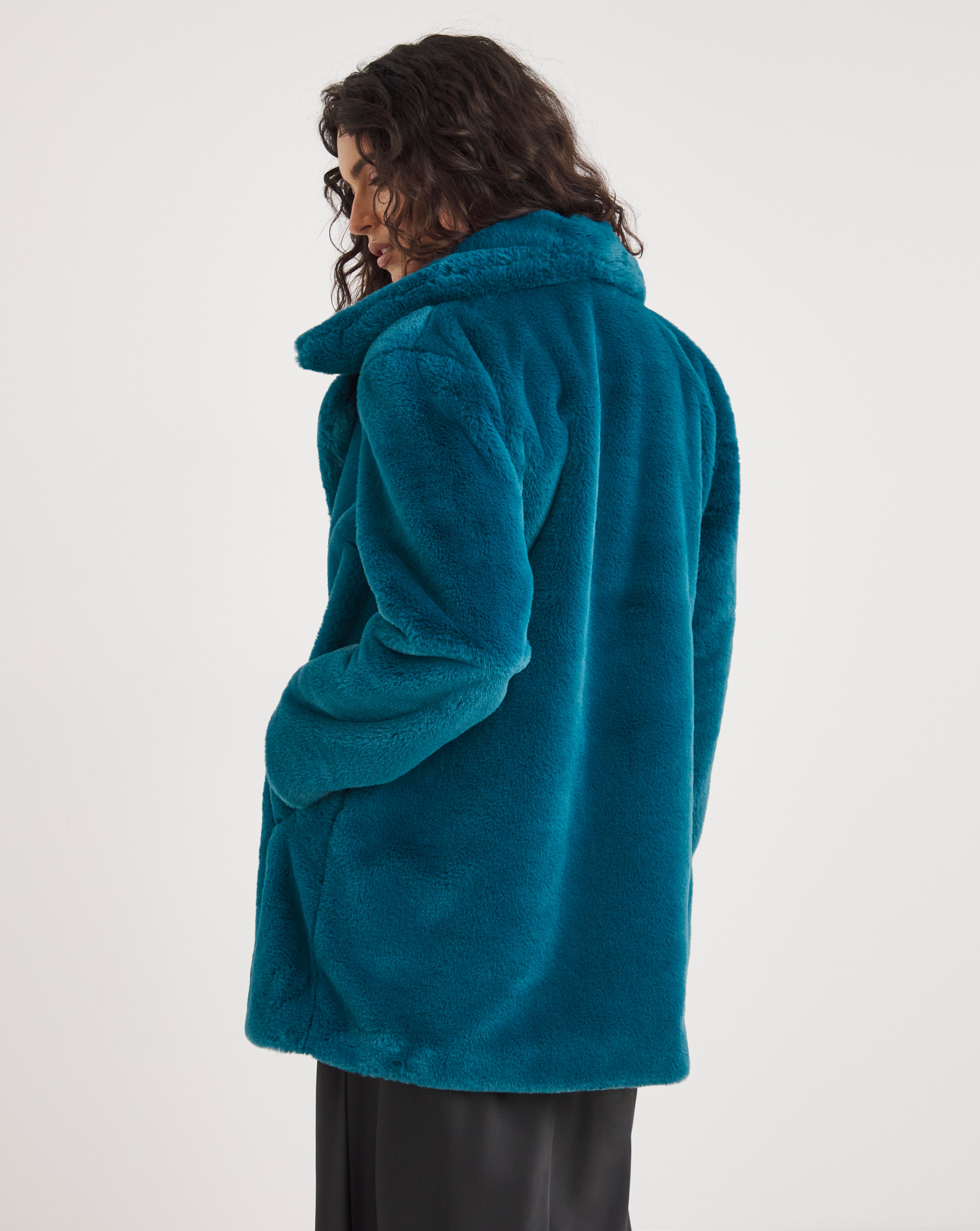 Teal Plush Faux Fur Coat Fashion World