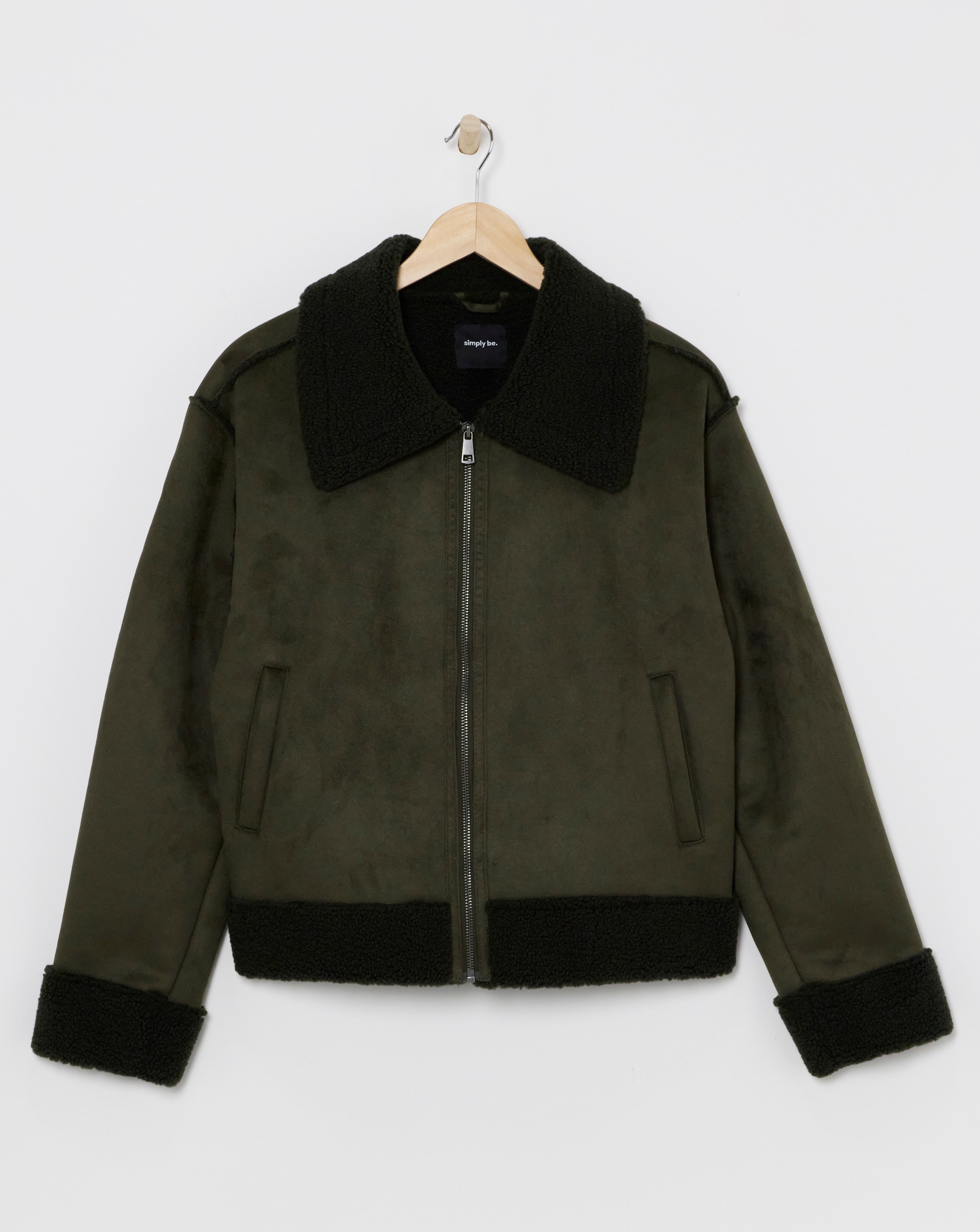 Khaki Zip Through Suedette Aviator