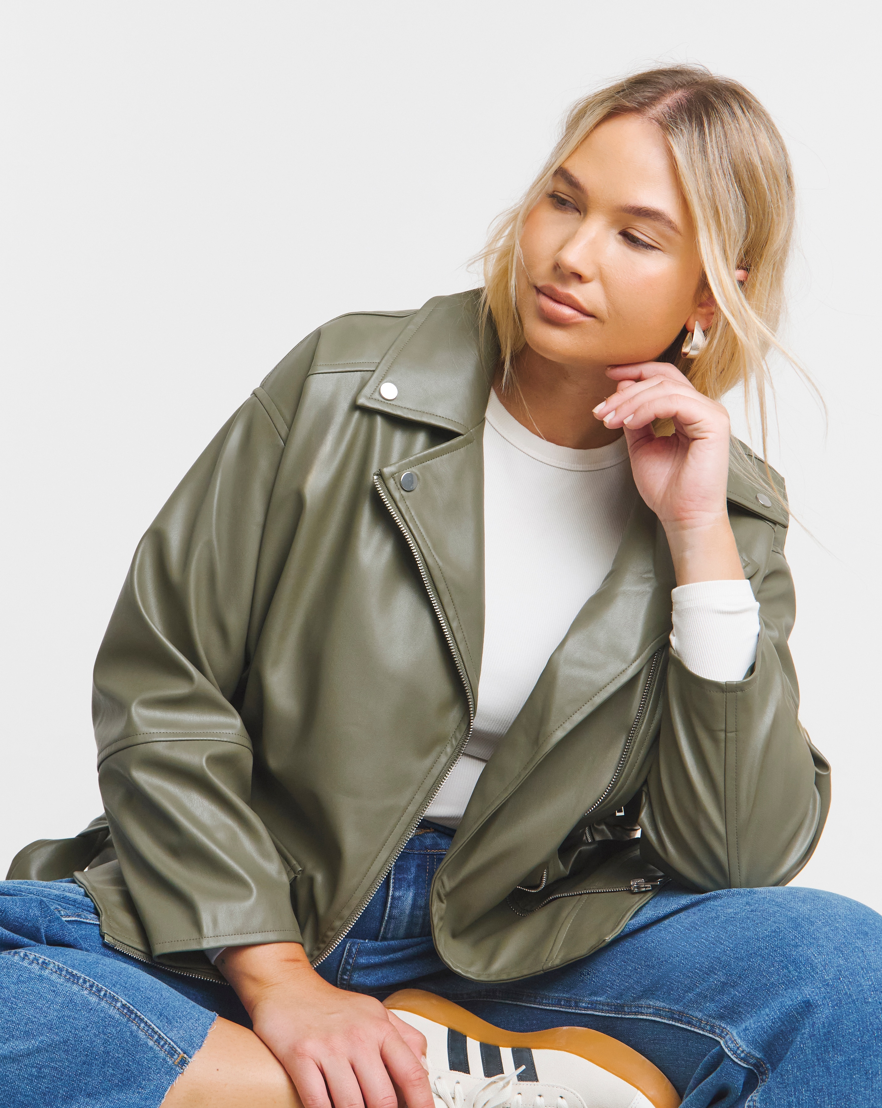 Sage Faux Leather Oversized Jacket