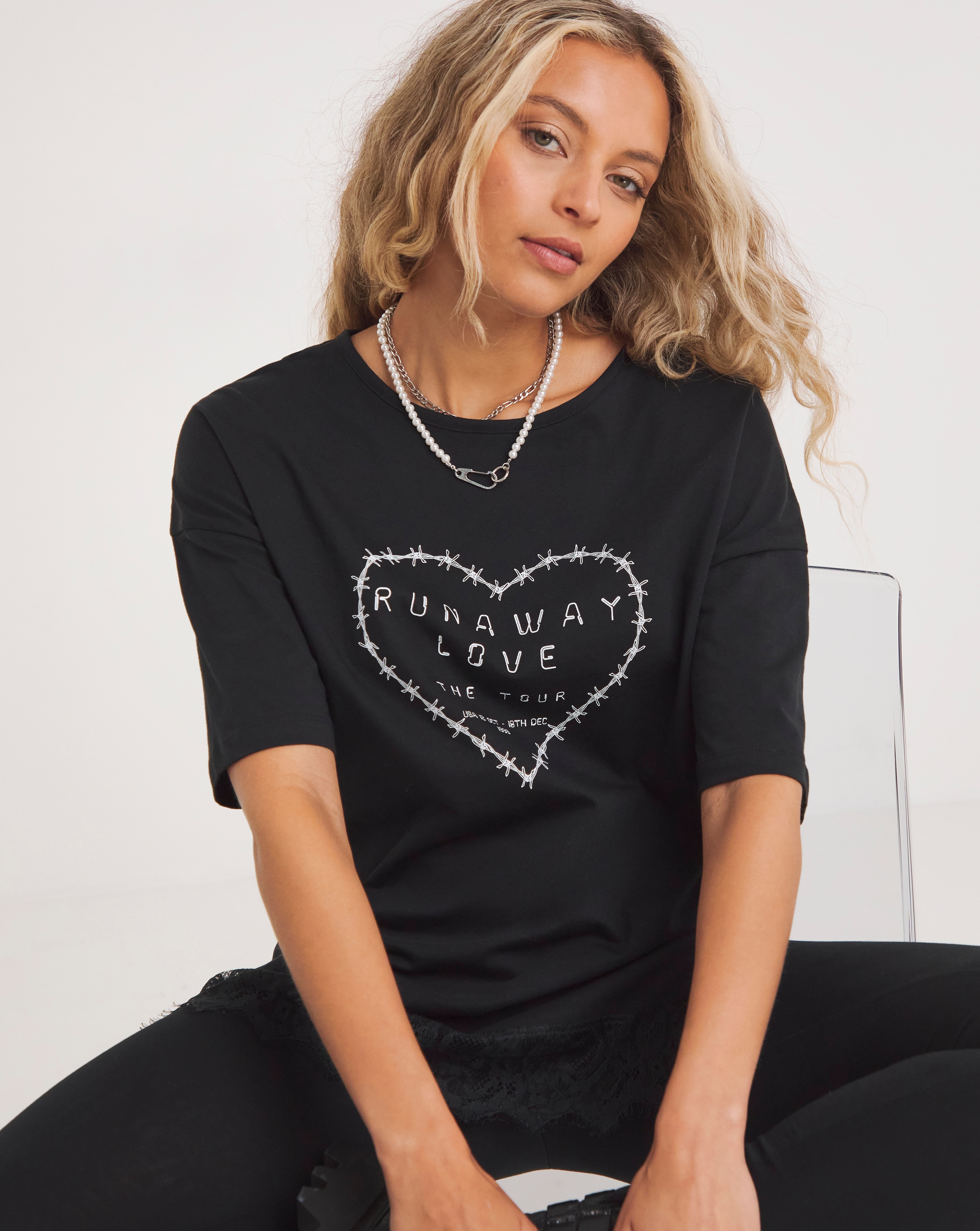 Black Runaway Love Oversized Lace Tee