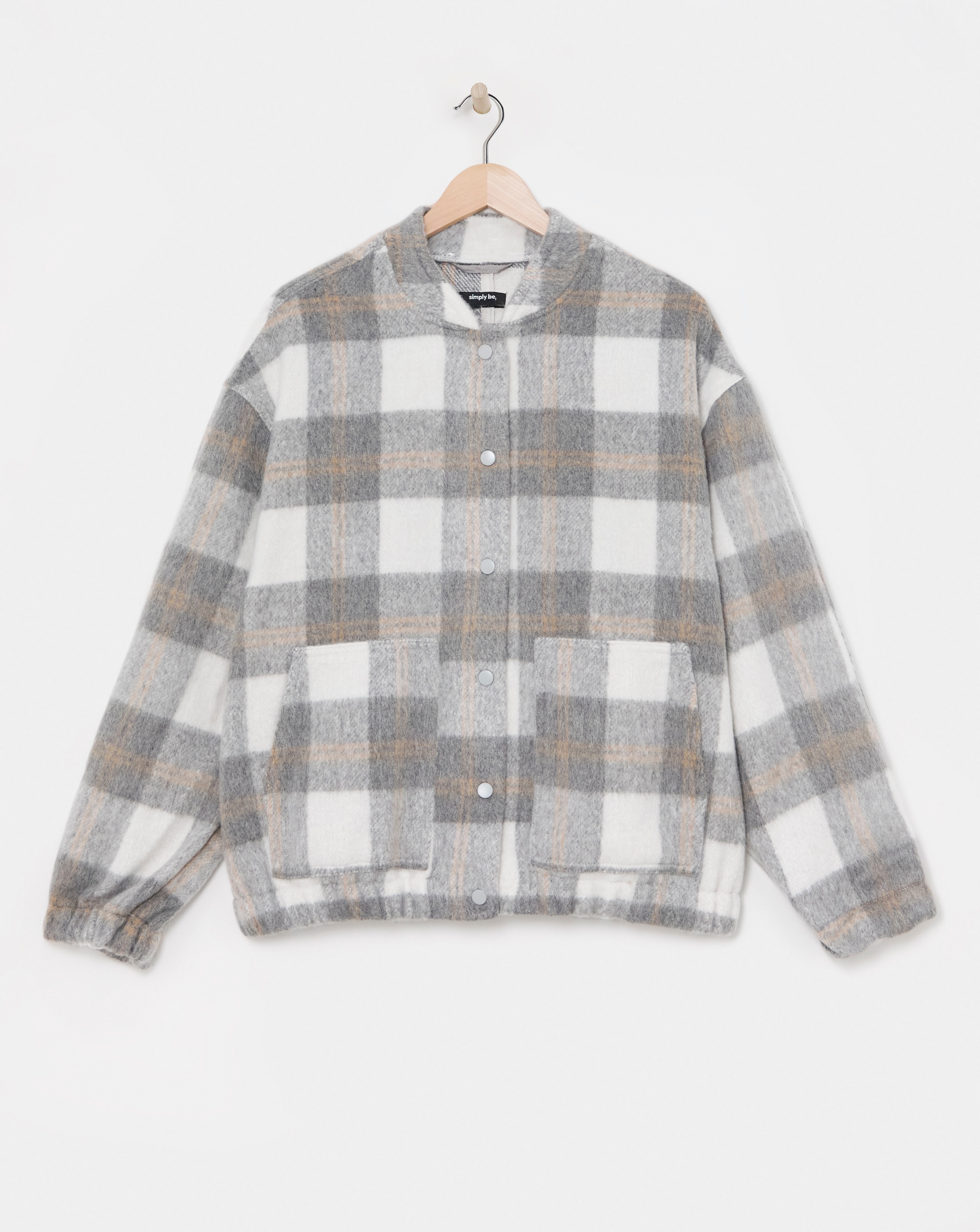 Grey Checked Brushed Faux Wool Bomber
