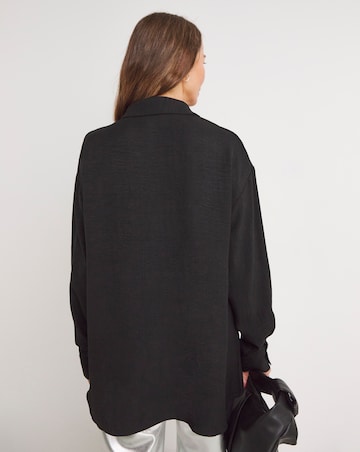Womens Textured Oversized Long Sleeve Shirt - Black