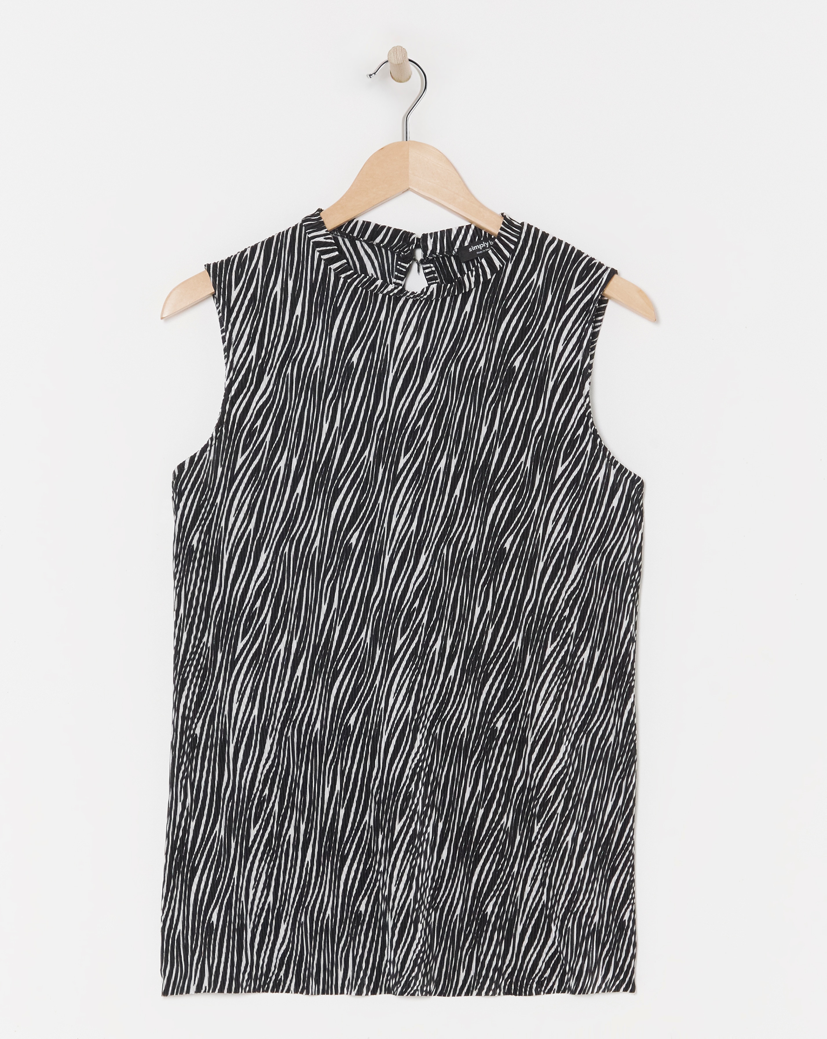 Zebra Print Plisse High Neck Swing Top