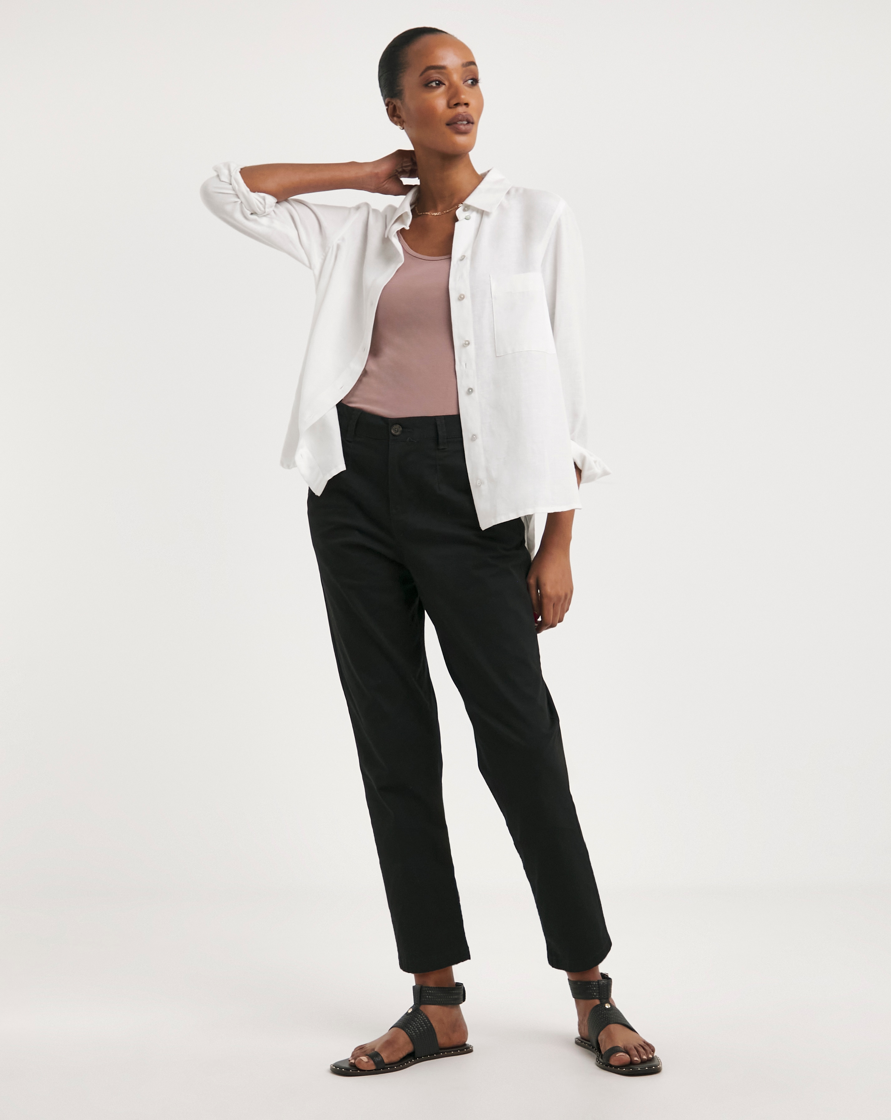 Black Stretch Cropped Chino Trousers