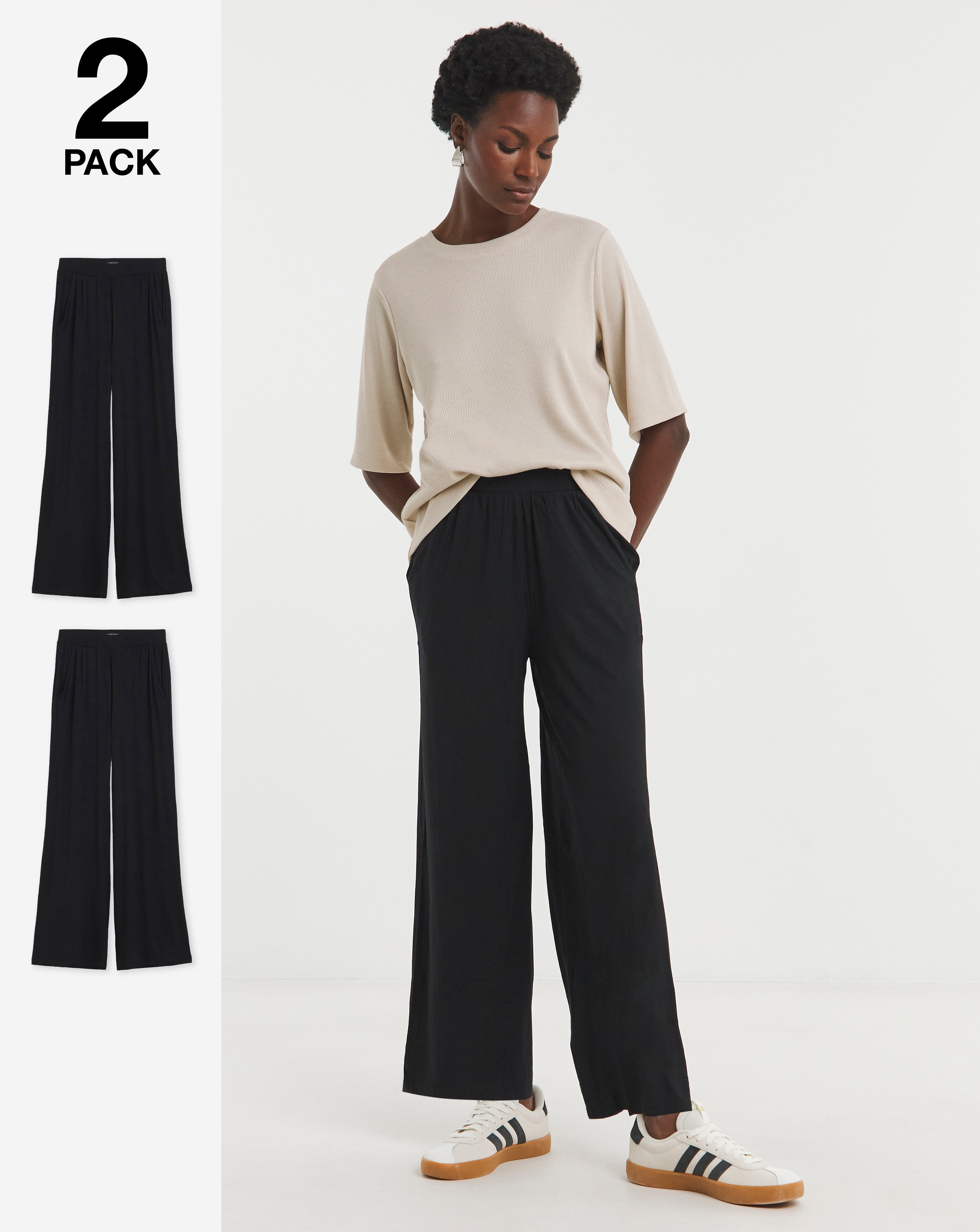 2 Pack Jersey Wide Leg Trousers