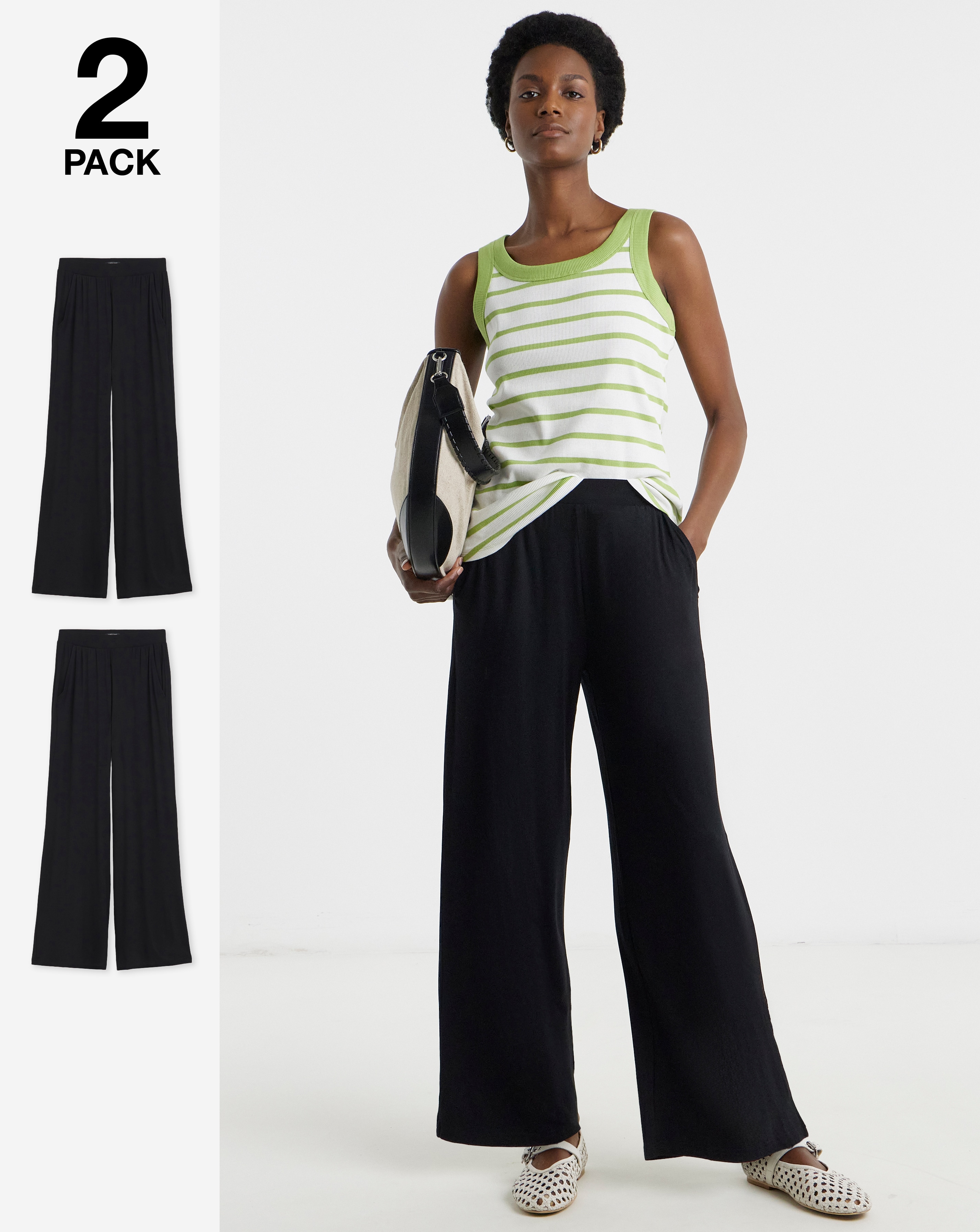 2 Pack Jersey Wide Leg Trousers