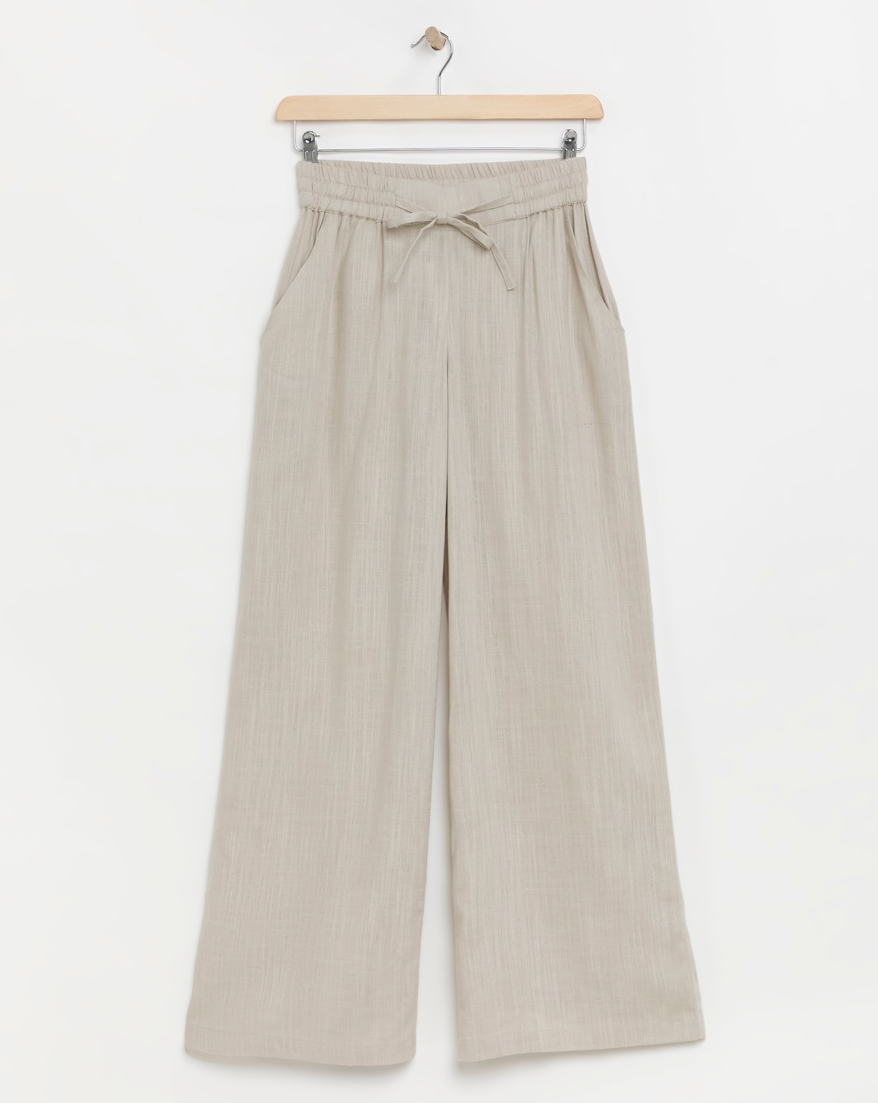 Sand Linen Mix Wide Leg Trousers