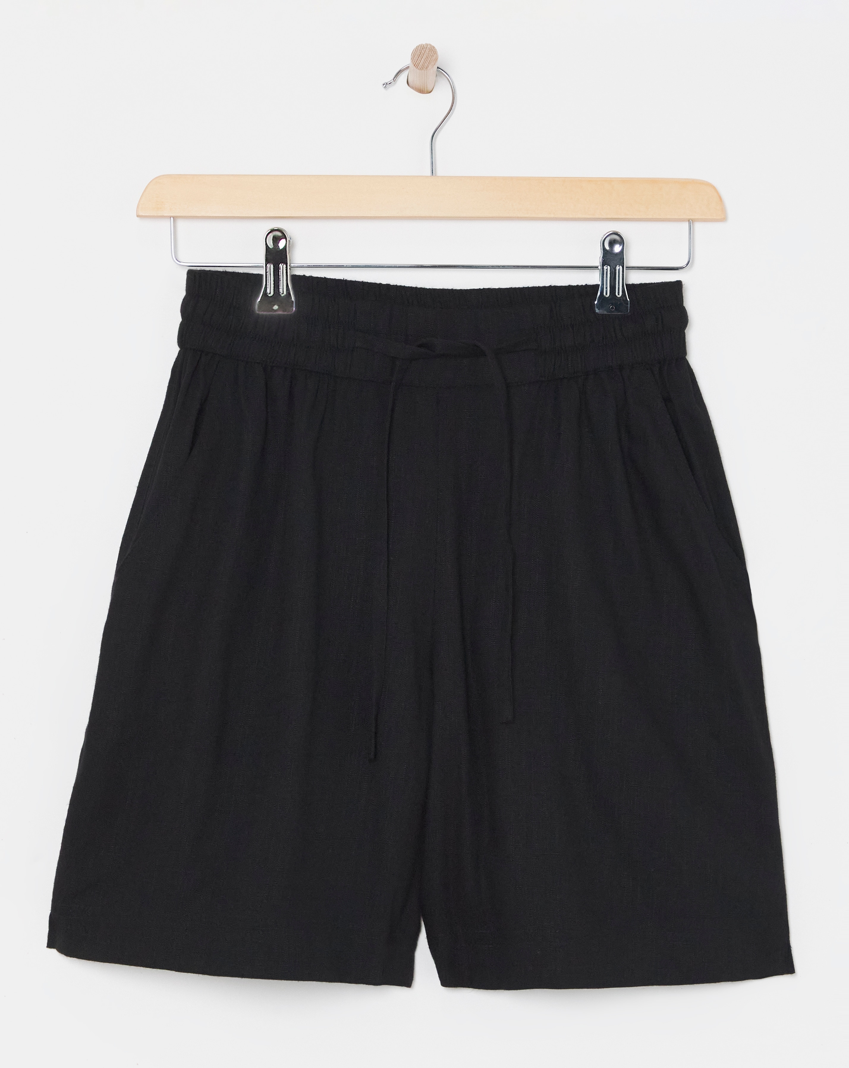 Black Linen Mix Knee Length Shorts