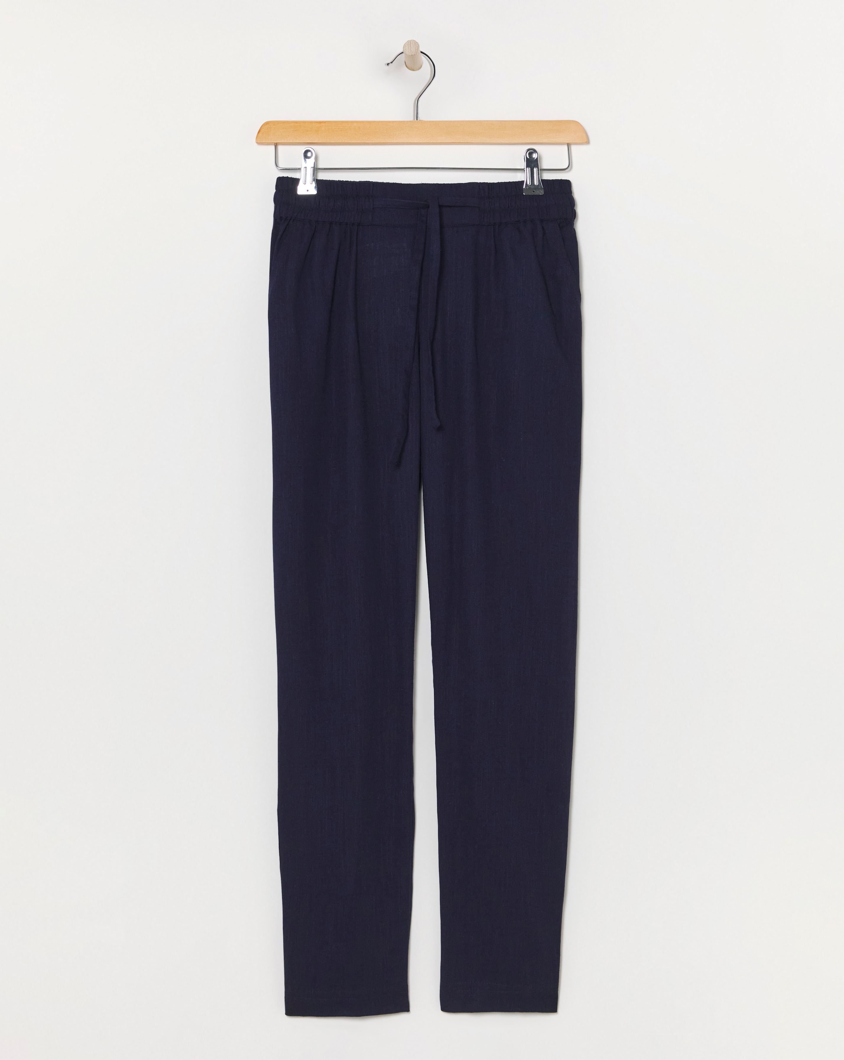 Navy Linen Mix Tapered Trousers