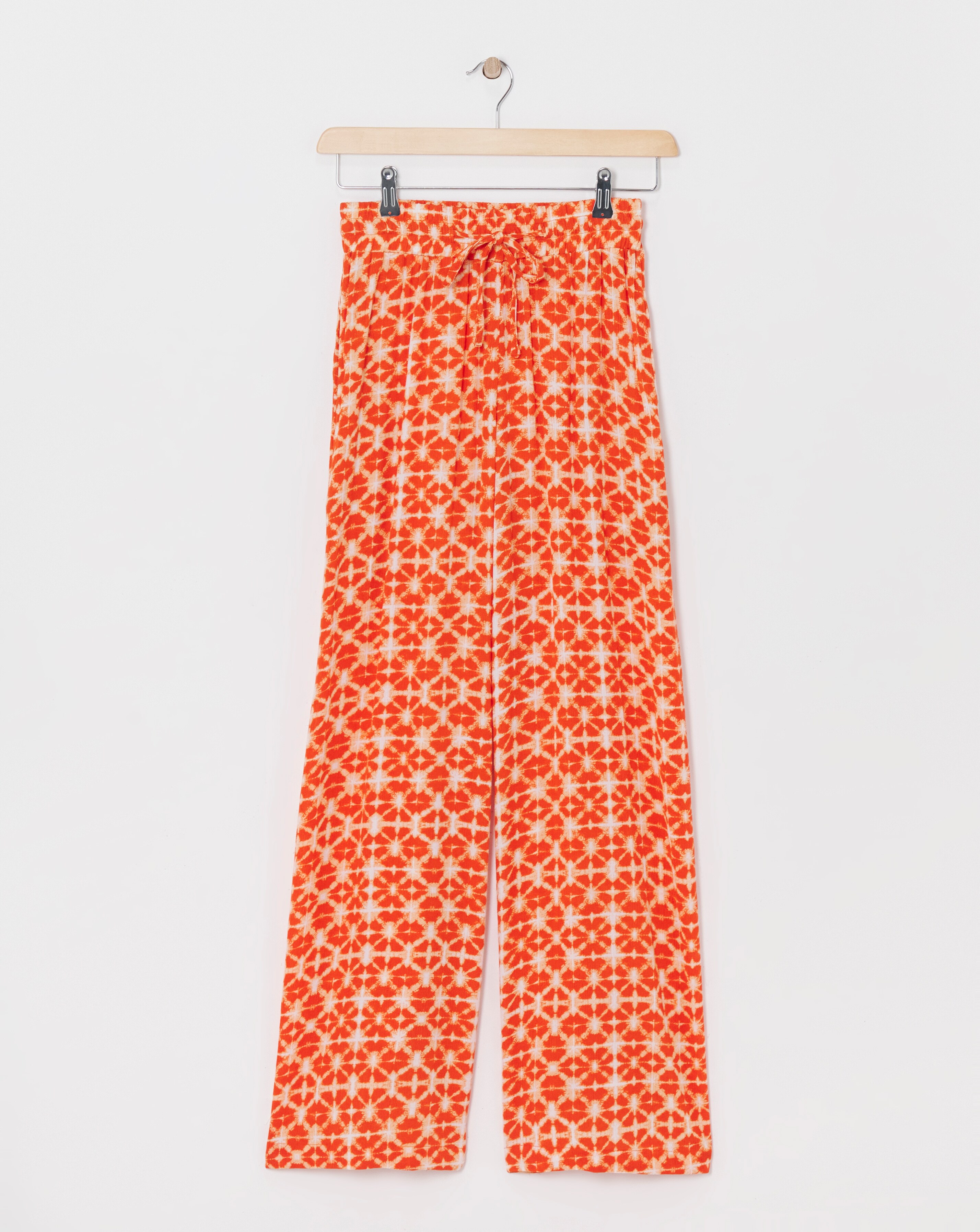 Crinkle Shirred Waist Wide Leg Trousers