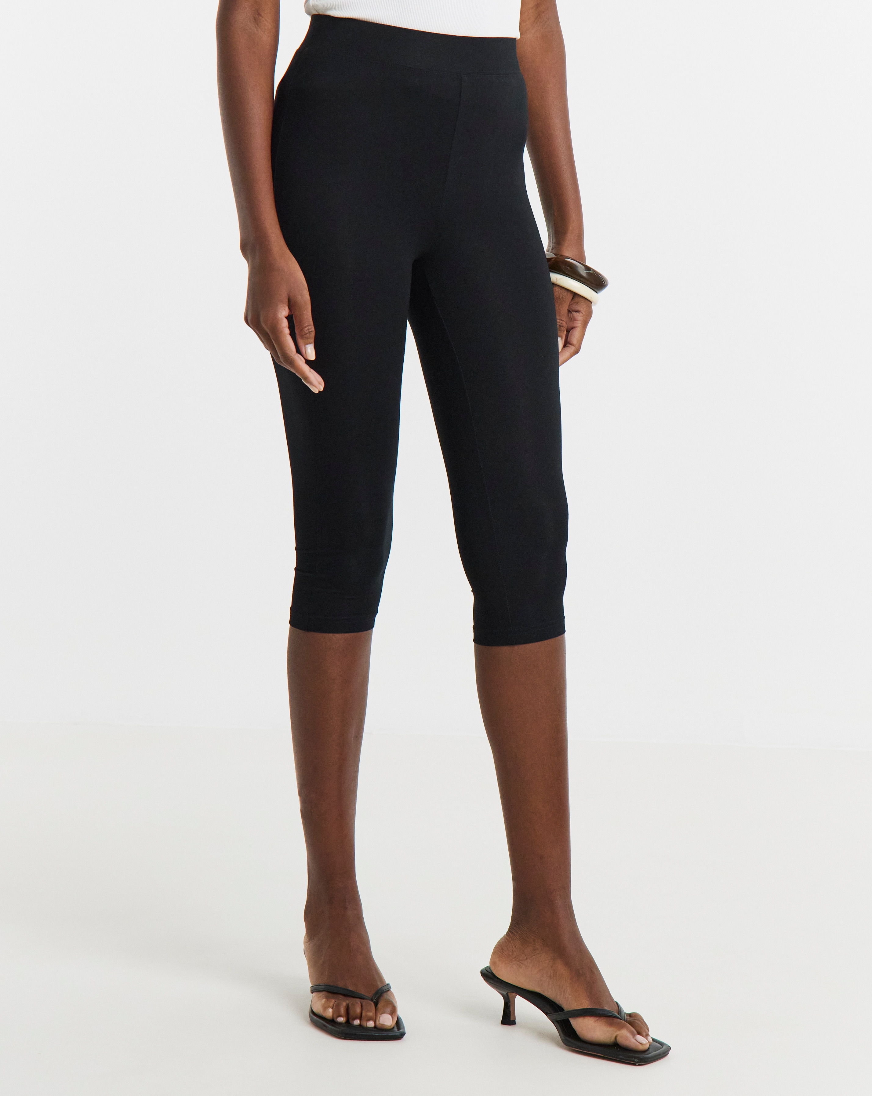 Black Cropped Jersey Leggings
