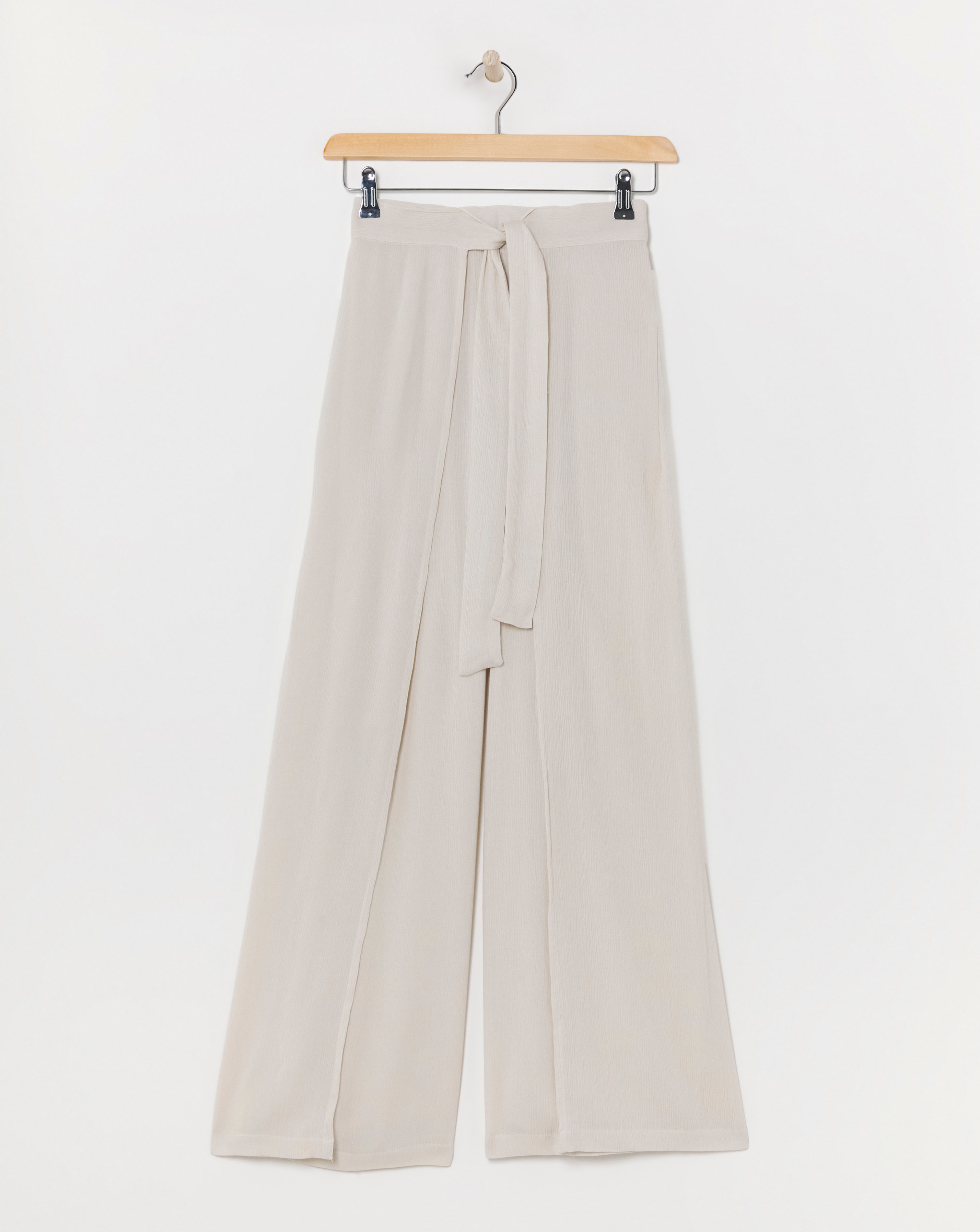 Stone Crinkle Wide Leg Wrap Trousers