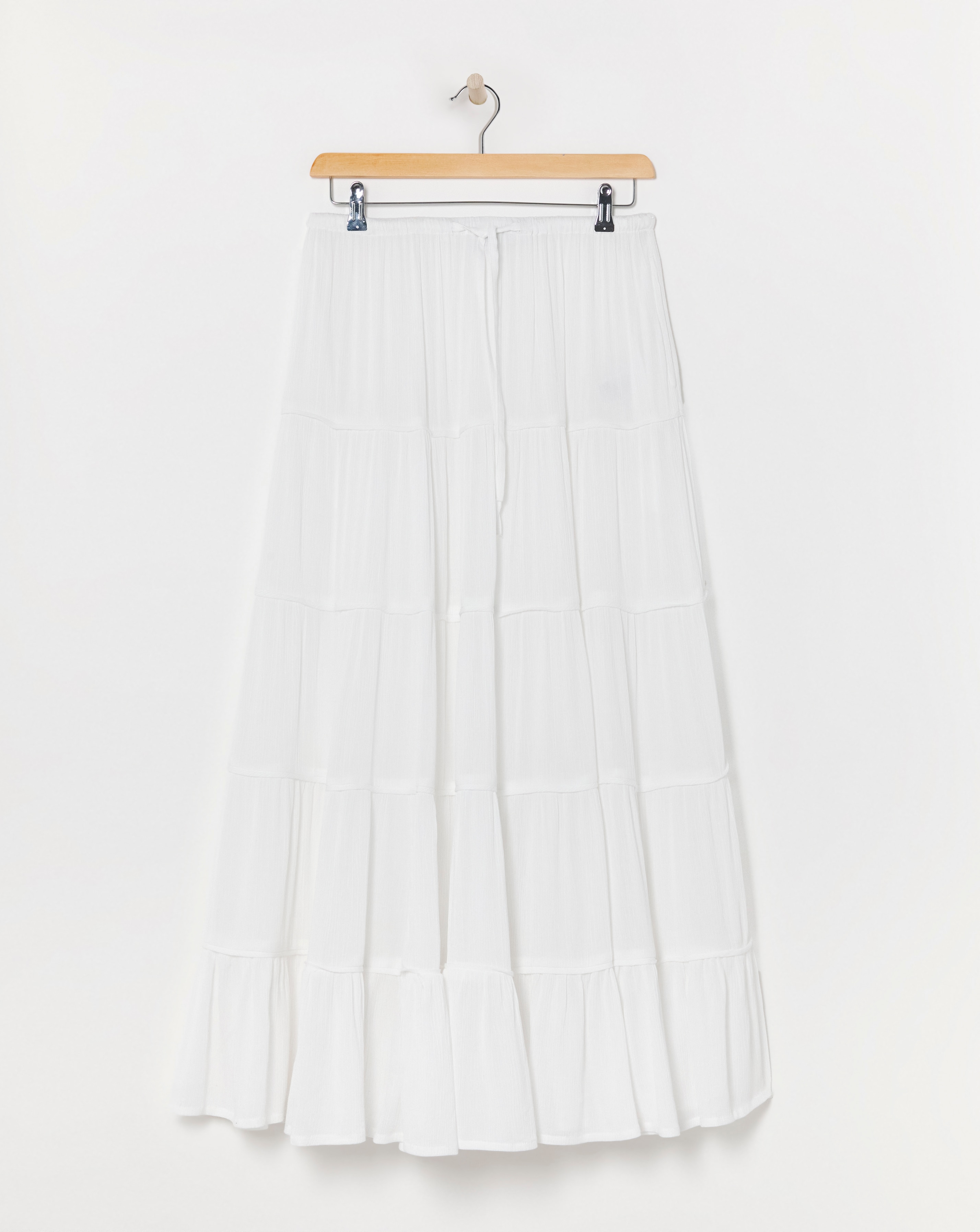 White Crinkle Tiered Maxi Skirt