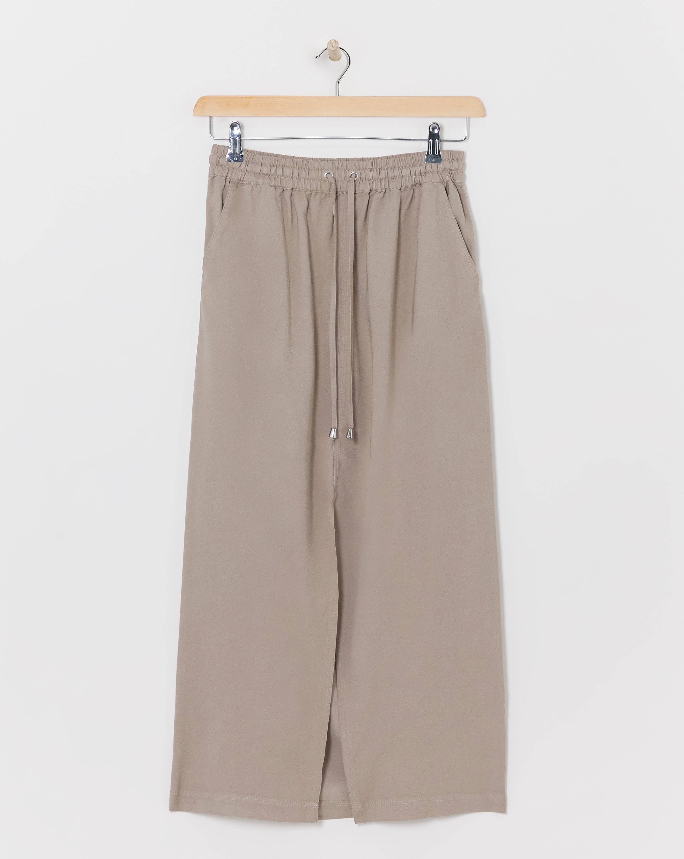 Taupe Soft Pull On Midi Column Skirt