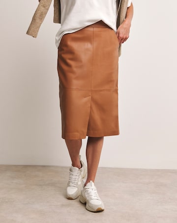 Anthology Tan Leather Column Midi Skirt