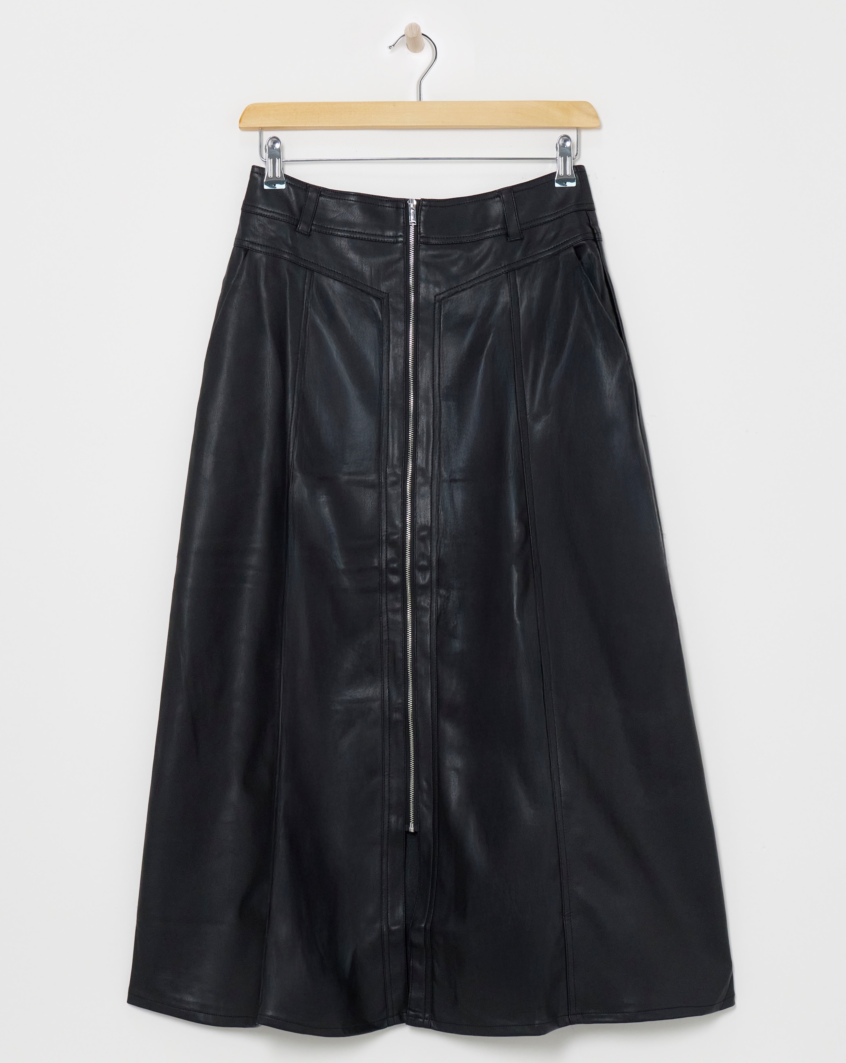 A-Line Zip PU Leather Look Skirt