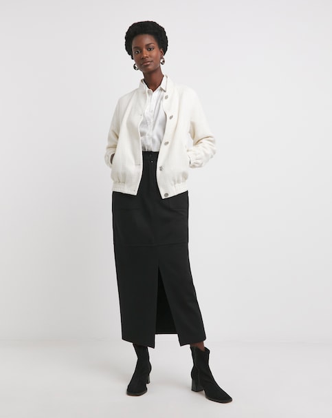 Black Ponte Column Maxi Skirt
