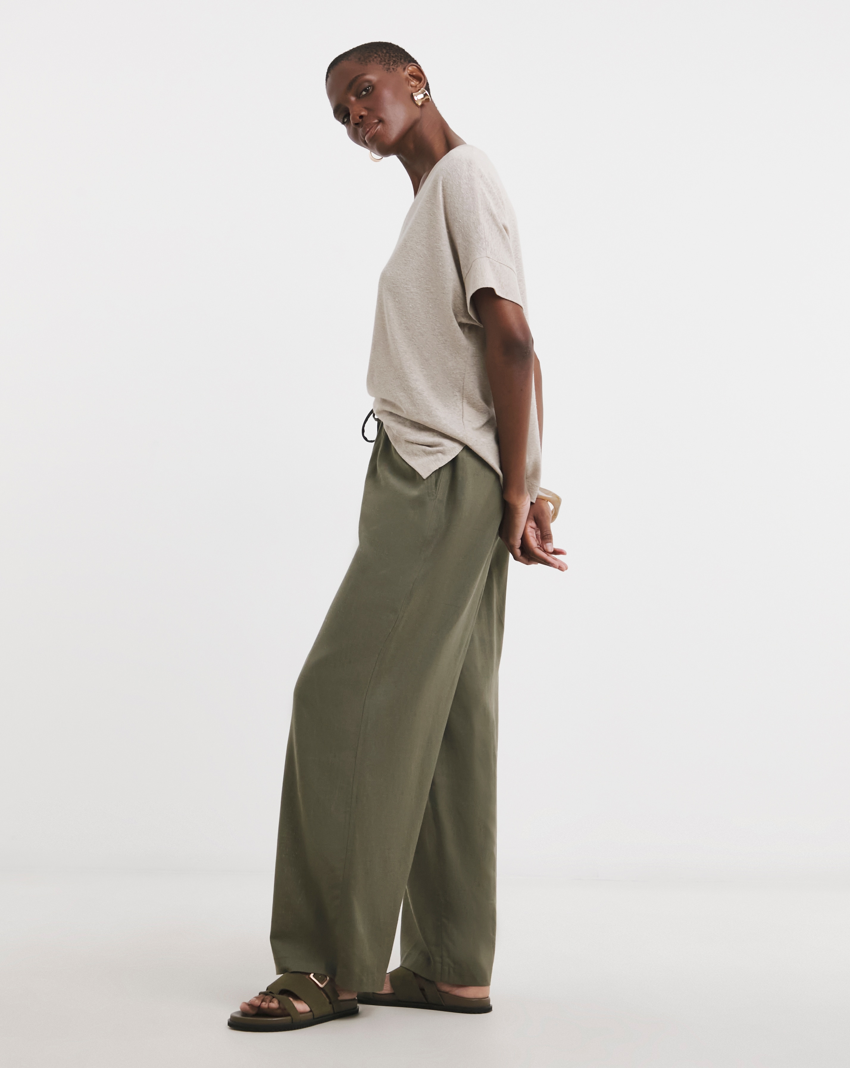 Linen Mix Wide Leg Trouser