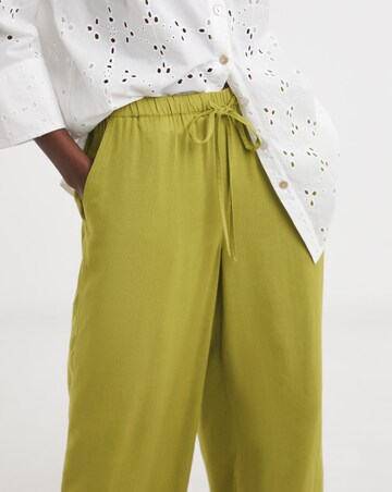 Green Linen Mix Wide Leg Trouser
