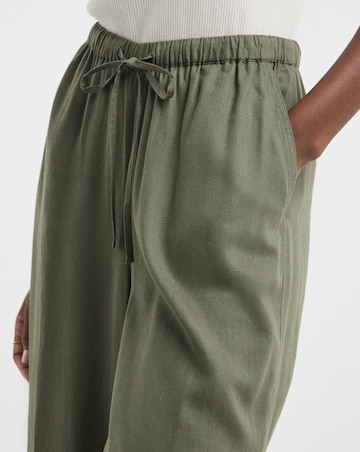 Khaki Linen Mix Cropped Wide Leg Culottes