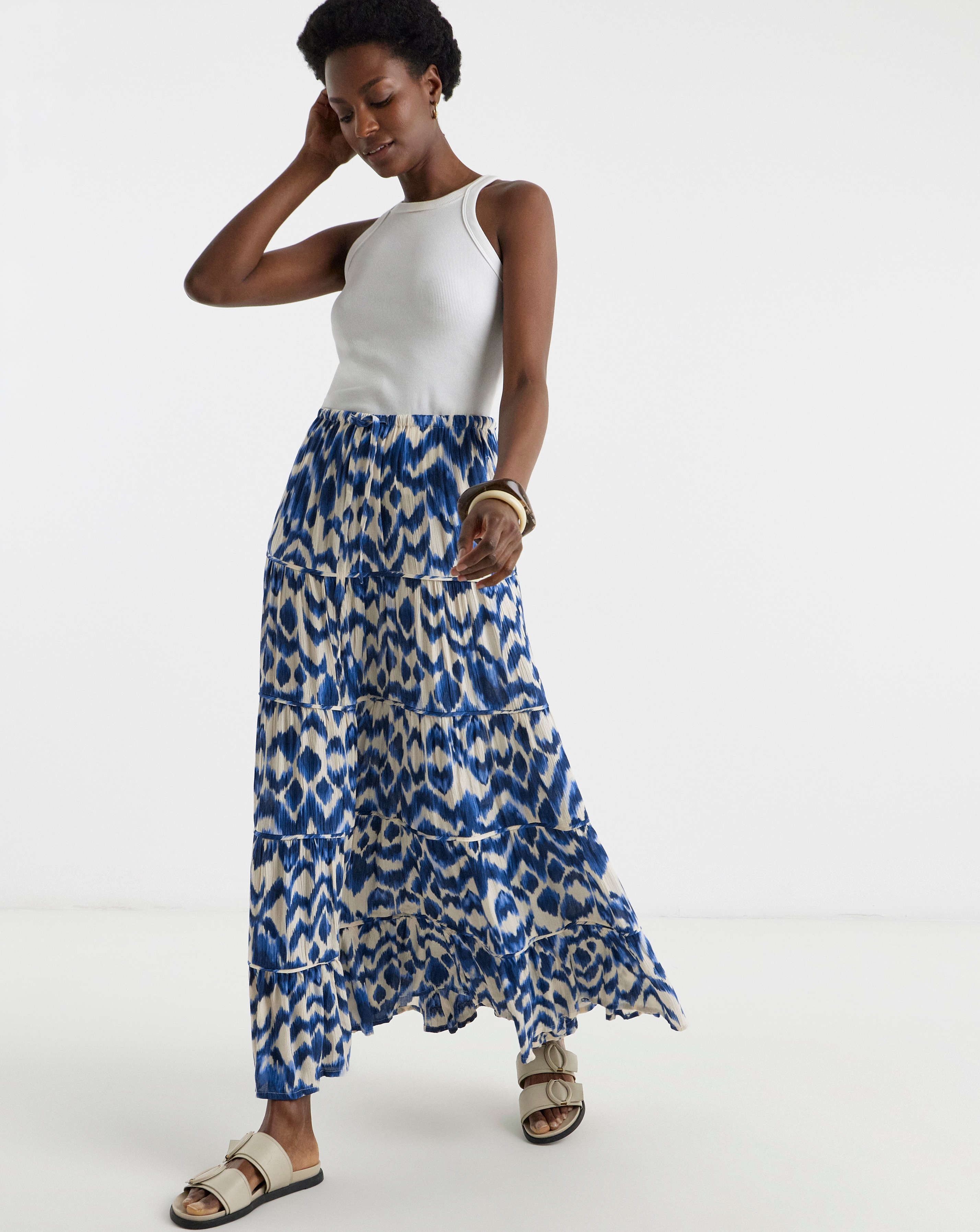 Crinkle Tiered Maxi Skirt