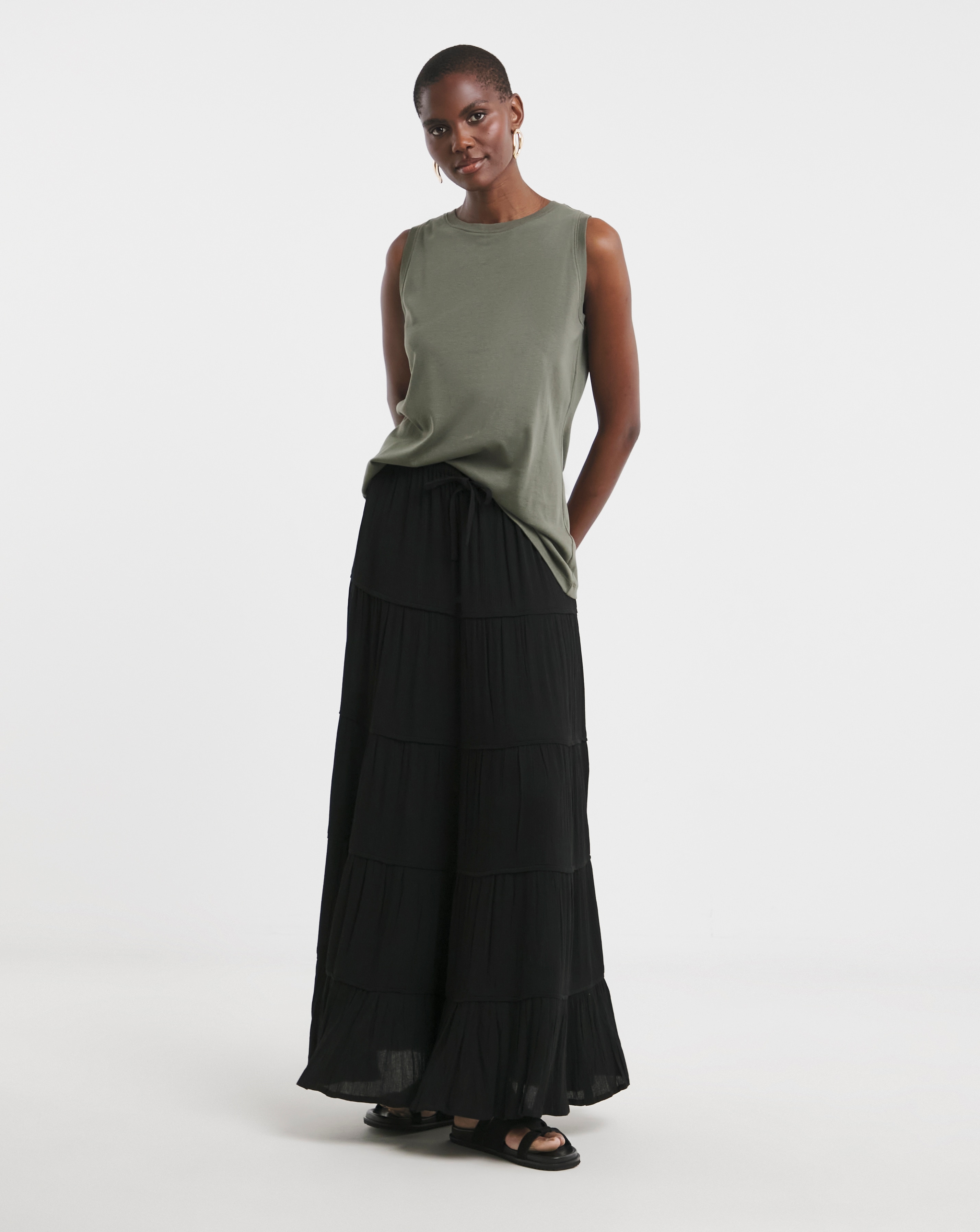Crinkle Tiered Maxi Skirt
