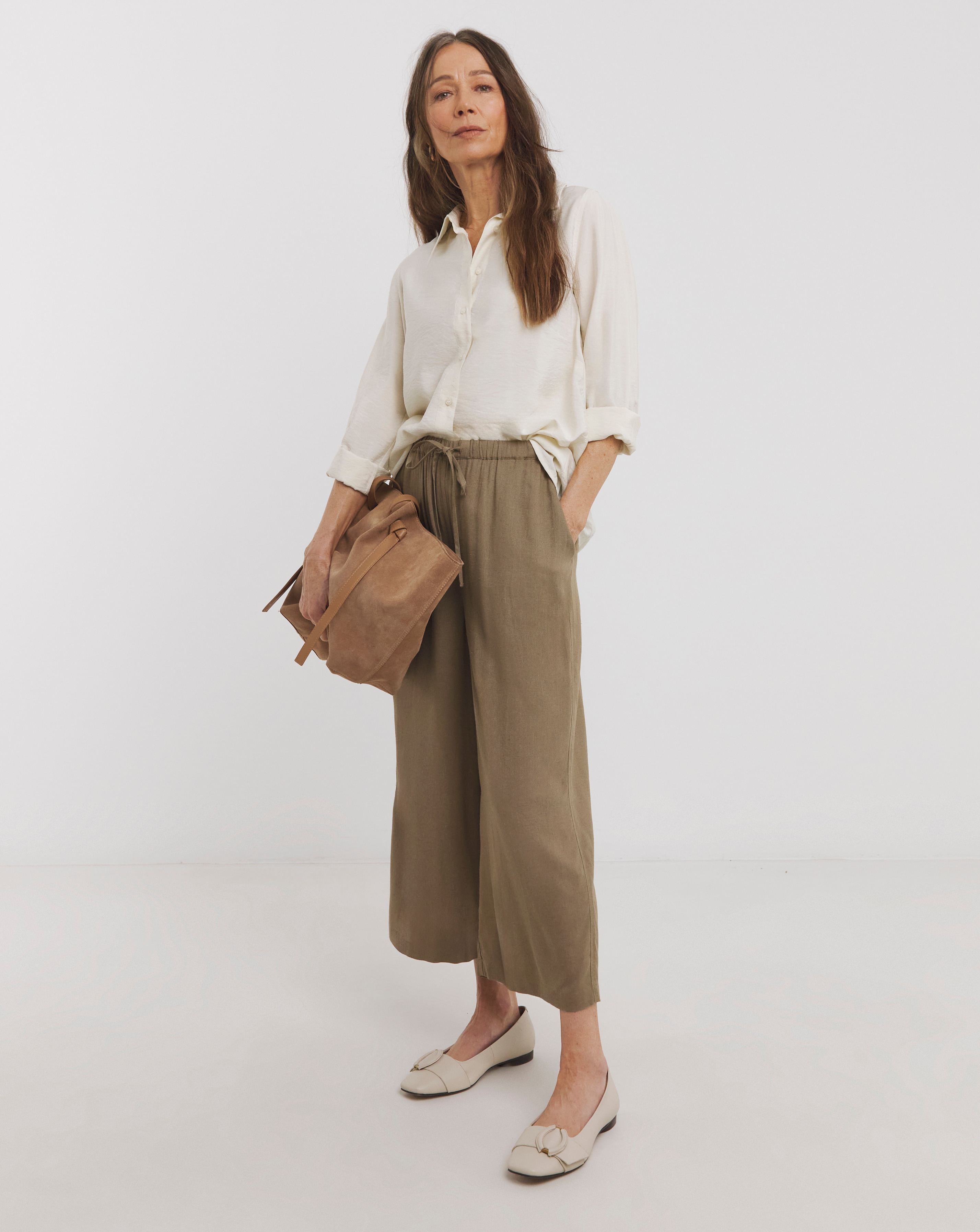 Linen Mix Cropped Wide Leg Culottes