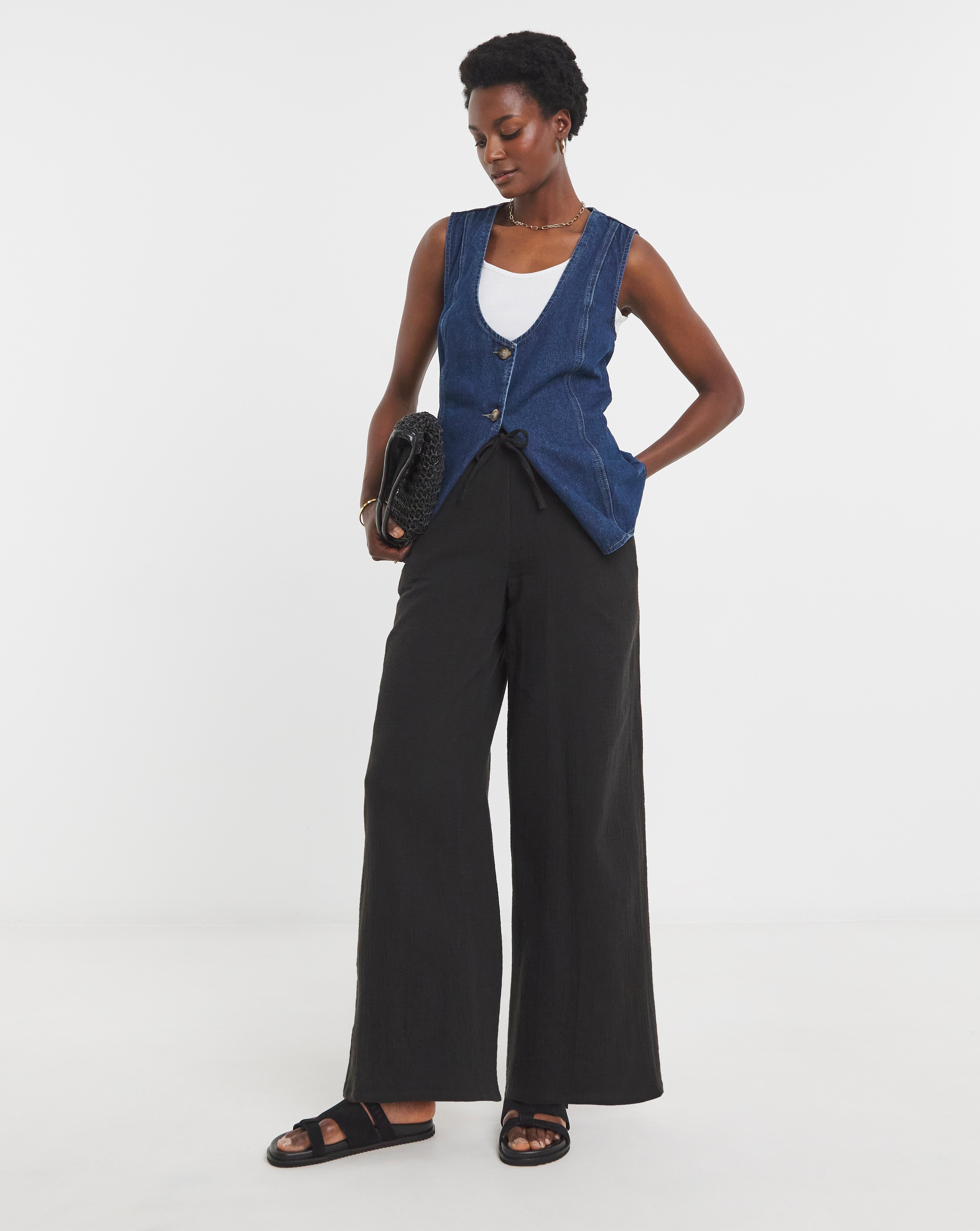 Pure Cotton Wide Leg Trousers