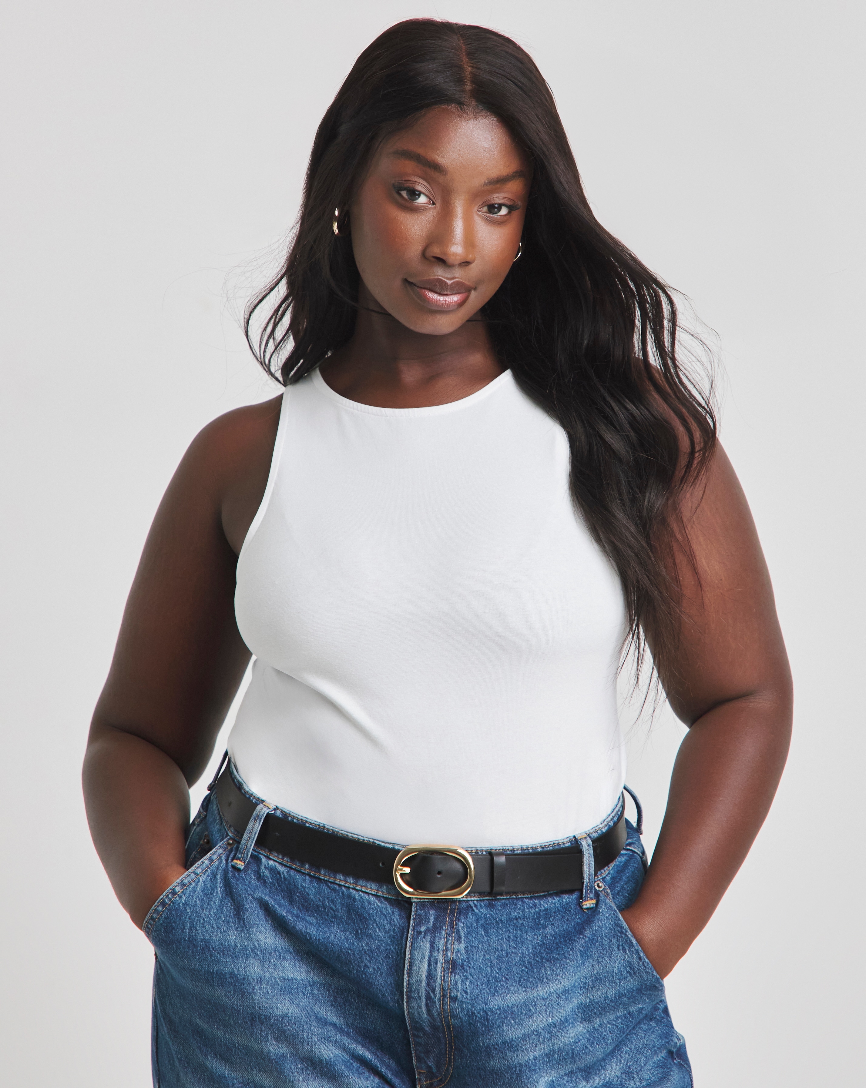 Simply Be White Racer Neck Bodysuit