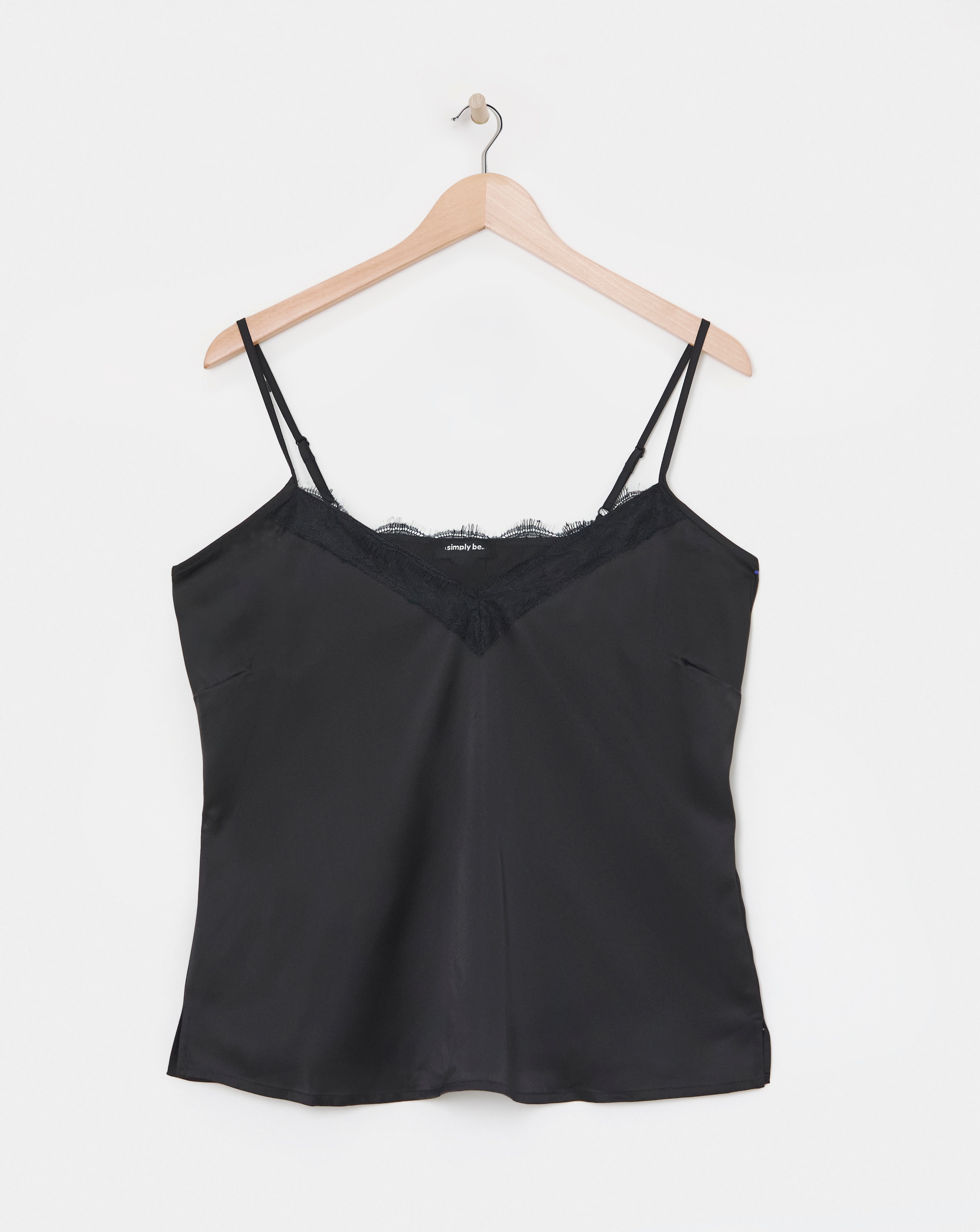 Black Lace Trim Satin Cami
