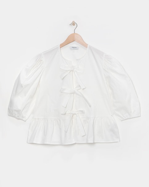 Simply Be Tie Front Puff Sleeve Top