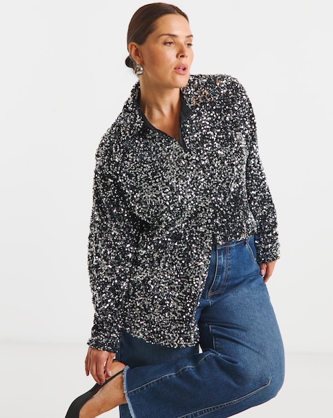 Gunmetal Oversized Sequin Shirt