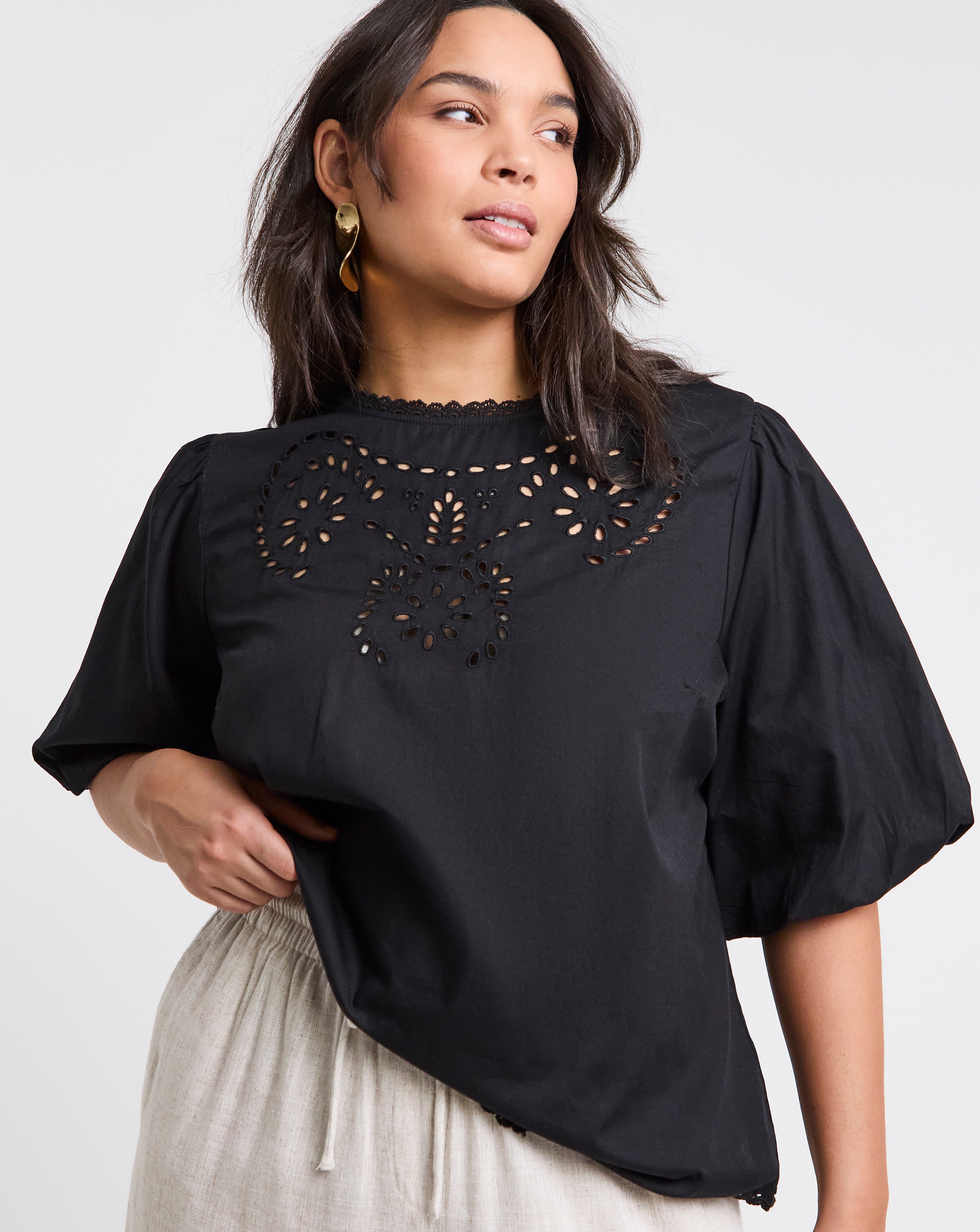 Broderie Puff Sleeve Blouse