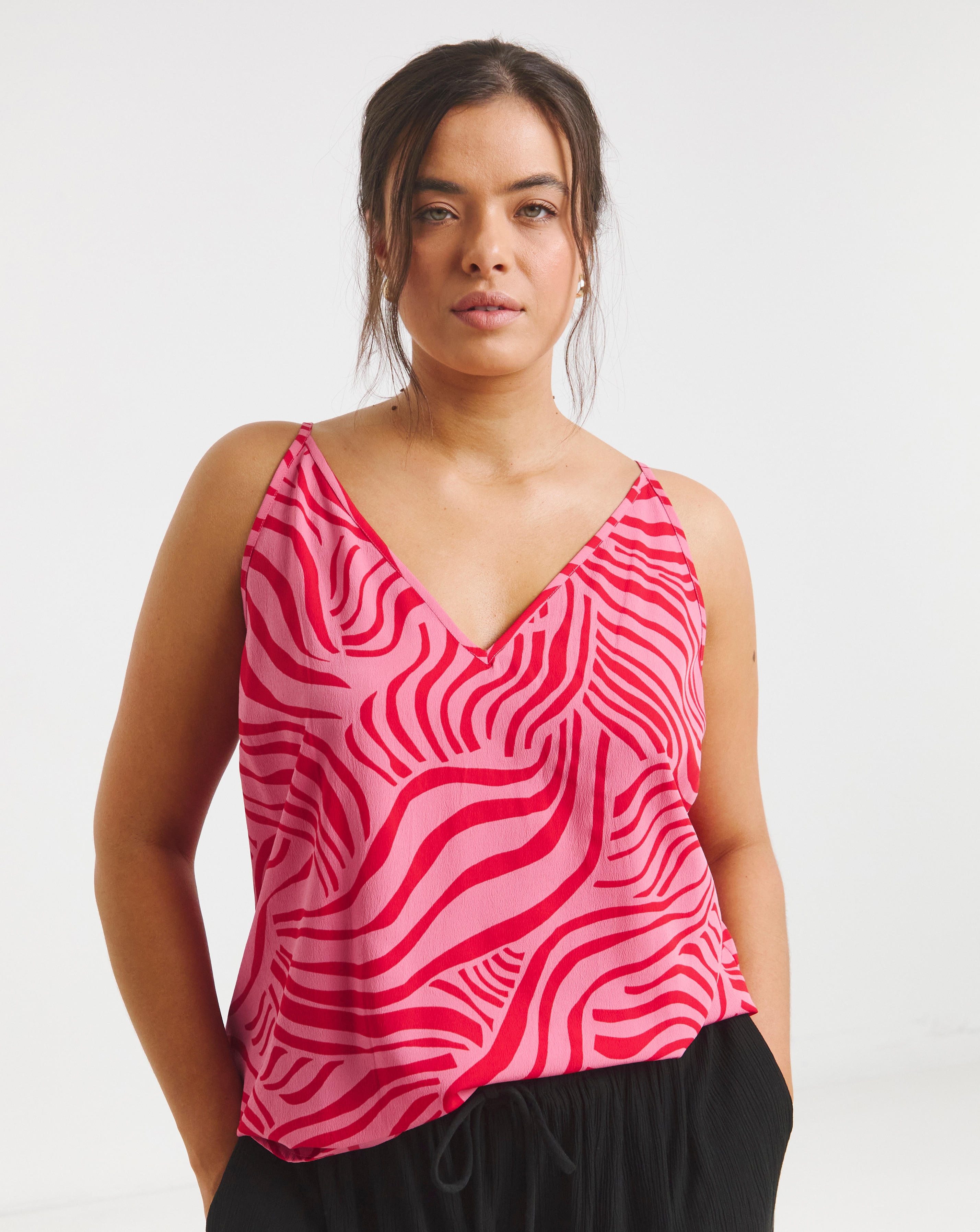 Simply Be Pink Zebra V Neck Cami