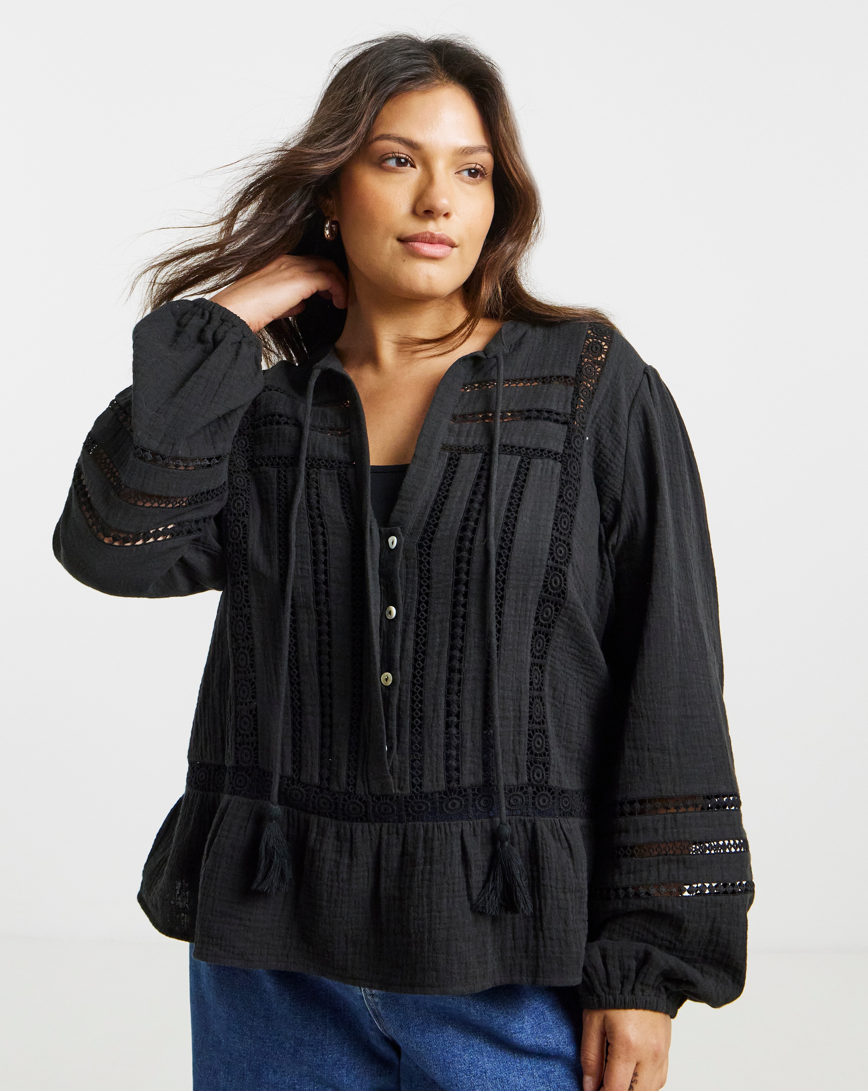 Simply Be Black Cutwork Blouse