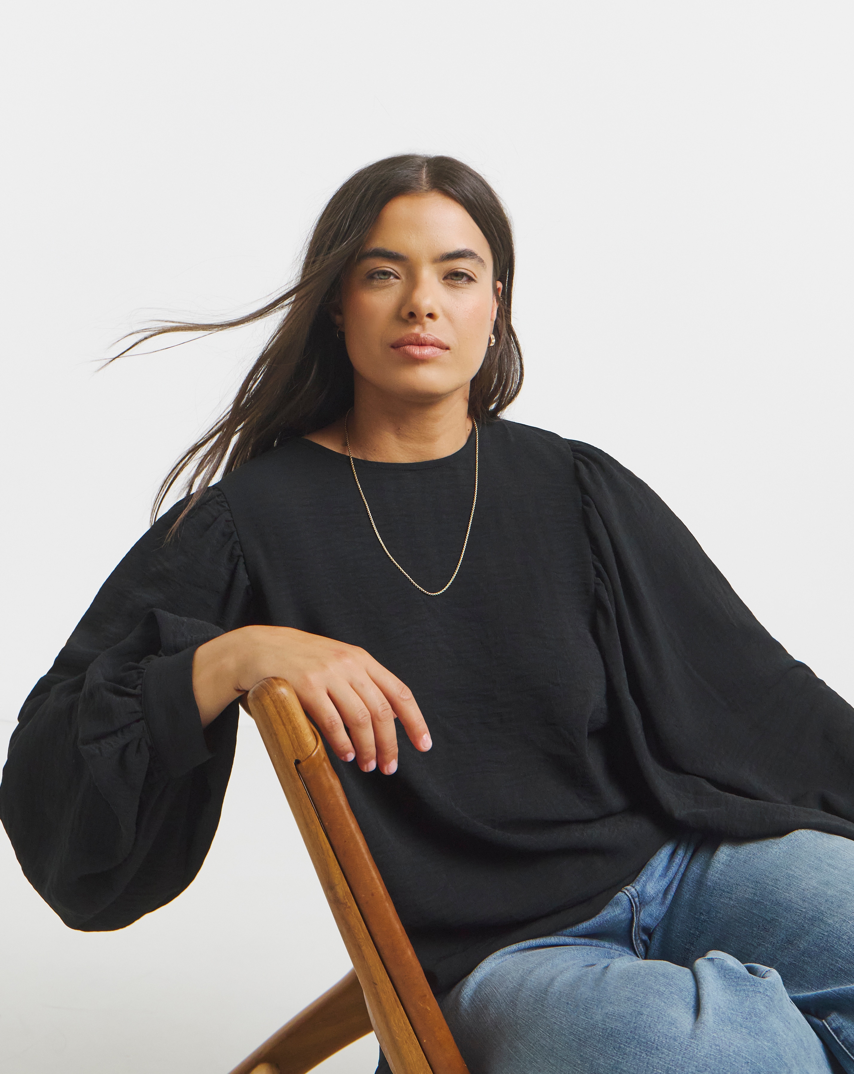 Black Exaggerated Sleeve Blouse