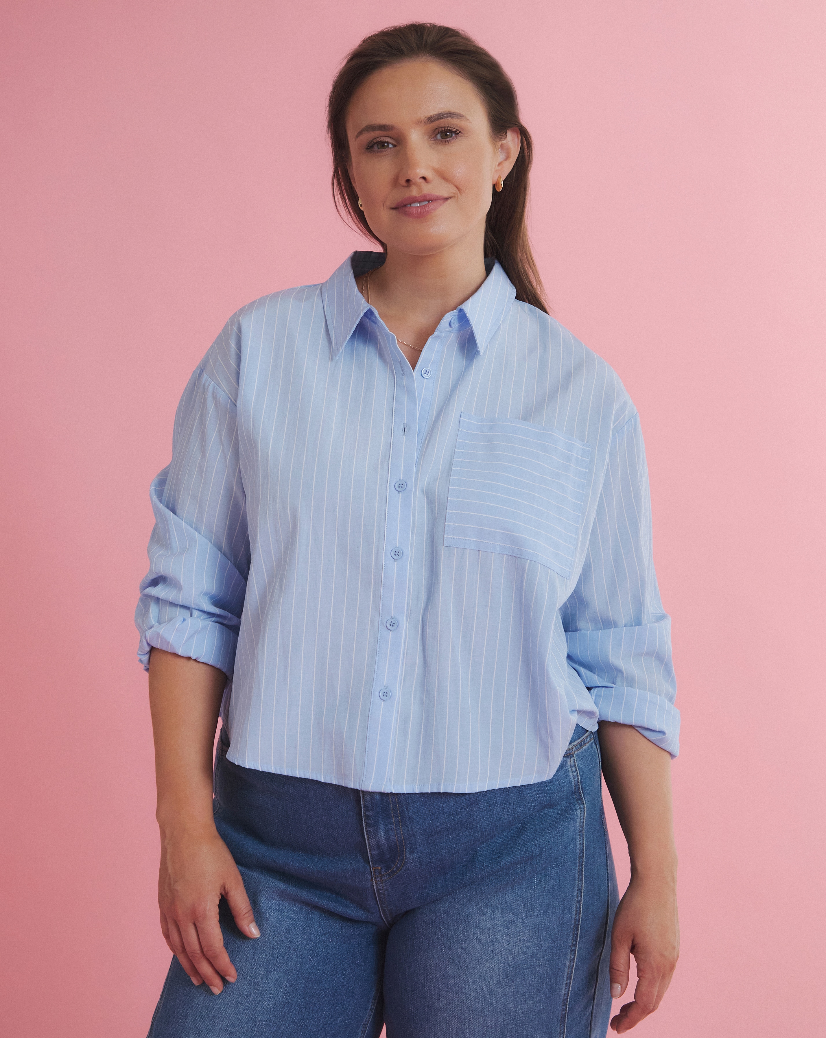 Simply Be Blue Stripe Boxy Shirt