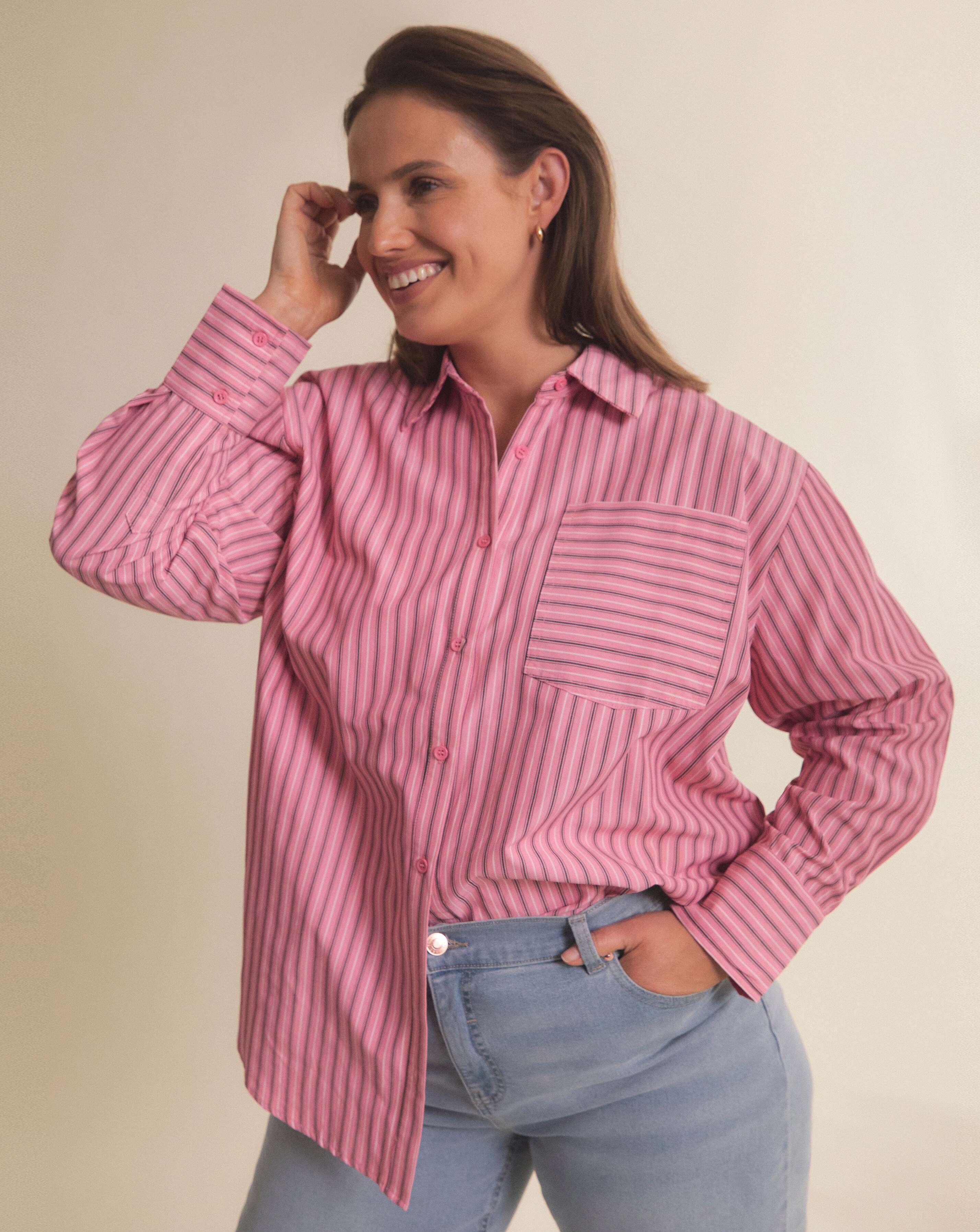 Simply Be Pink Stripe Oversized Shirt
