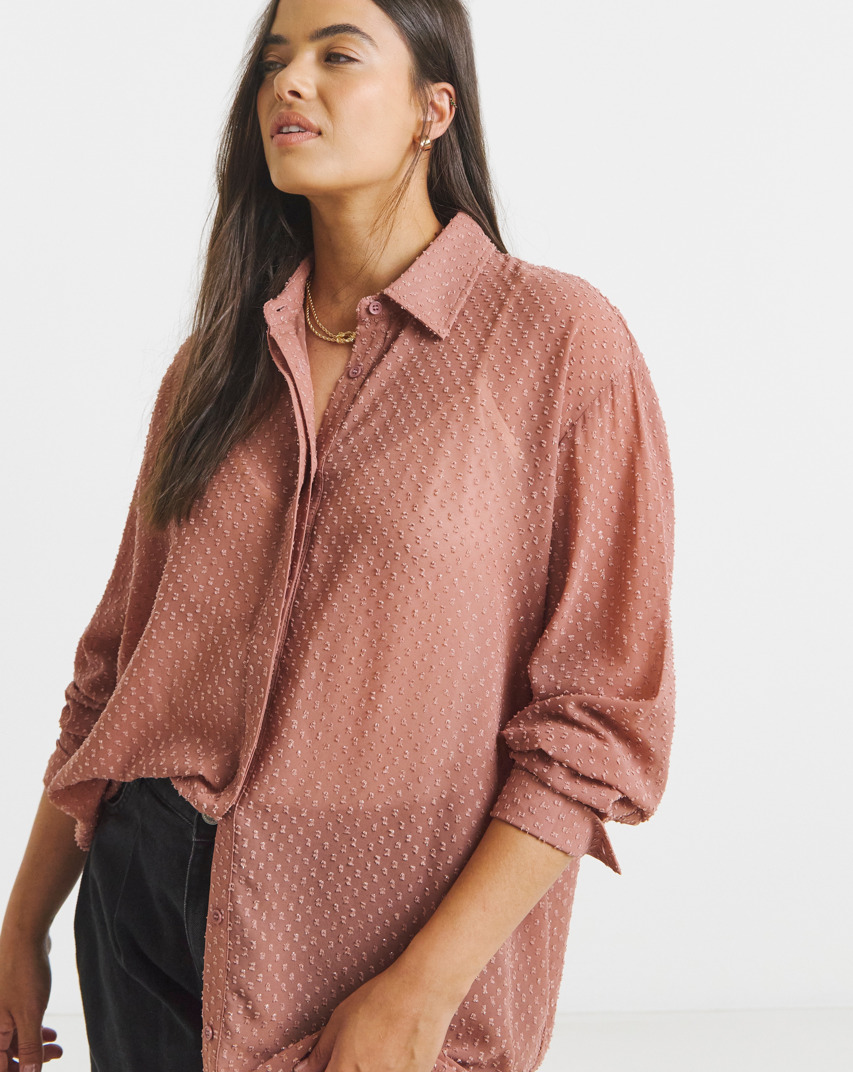 Textured Dobby Shirt with Bow Detail