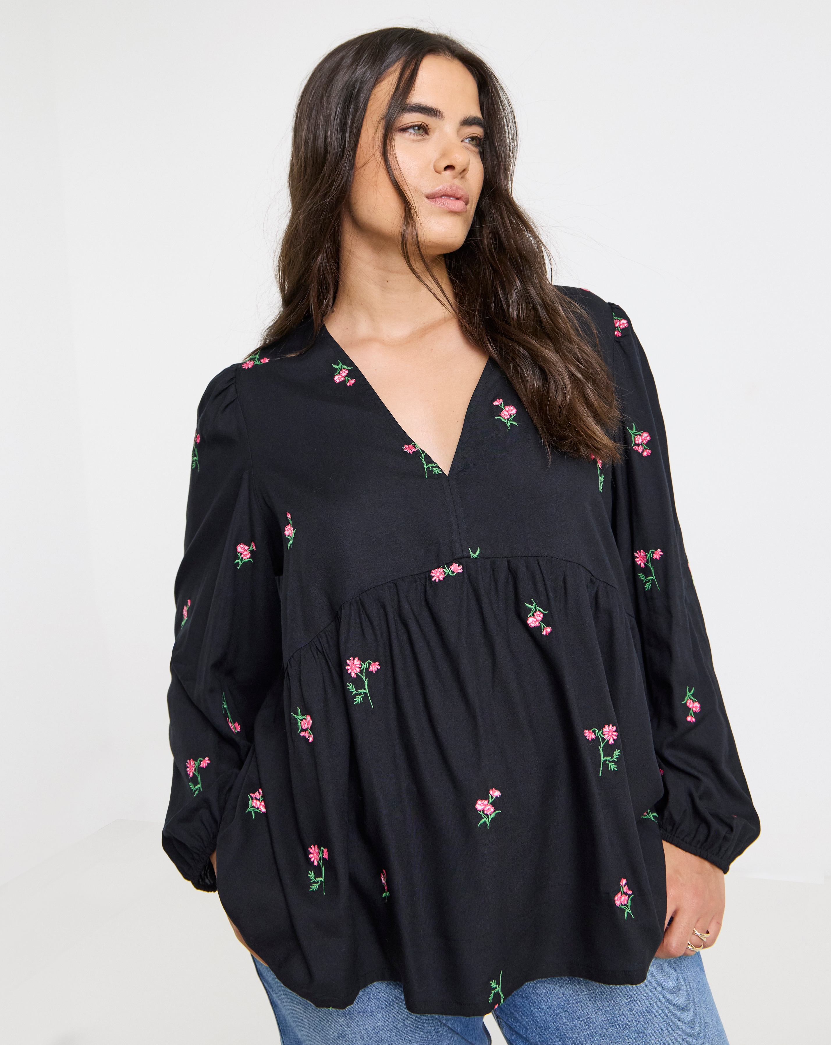 Simply Be Embroided V Neck Blouse
