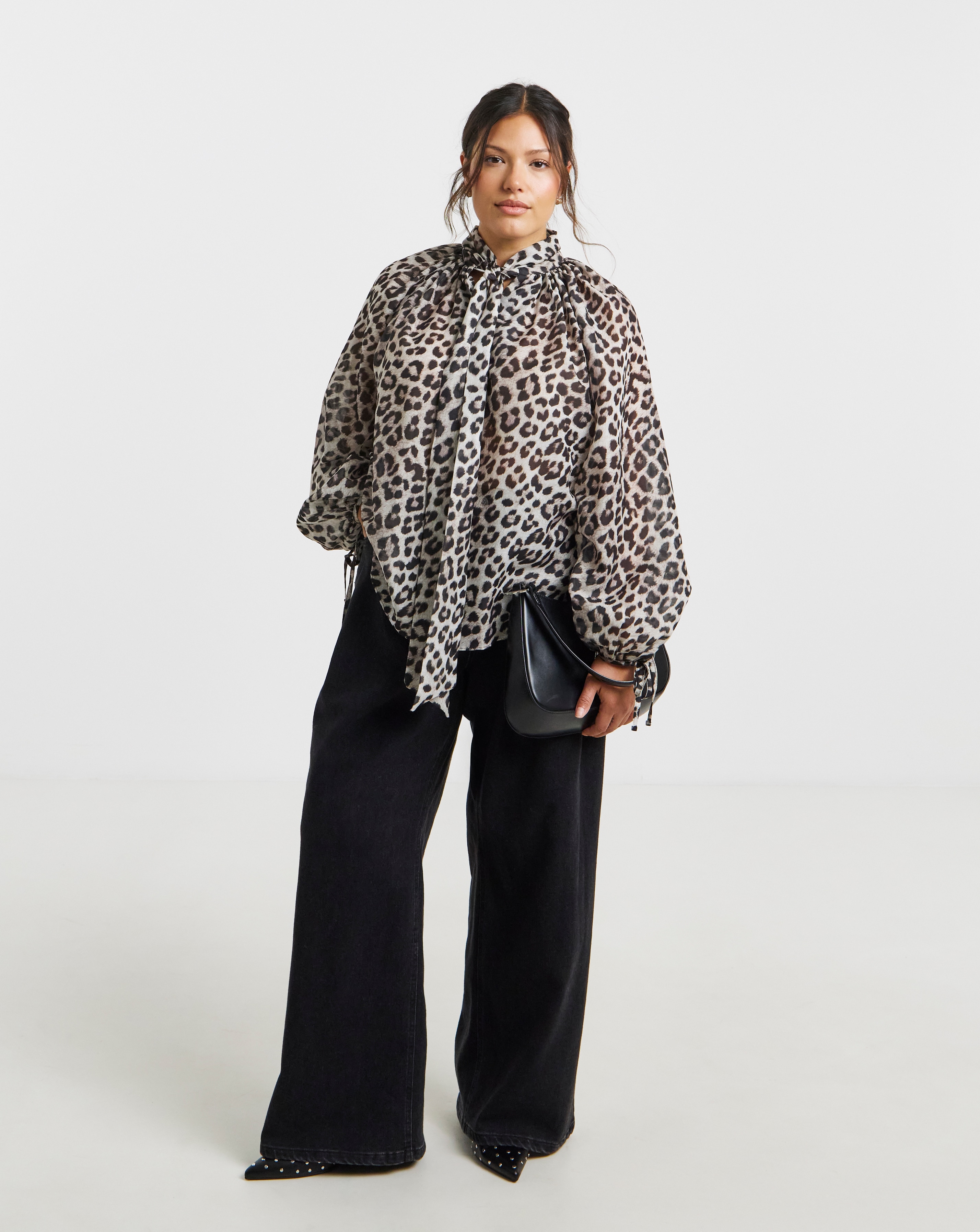 Leopard Blouse With Pussybow Neck