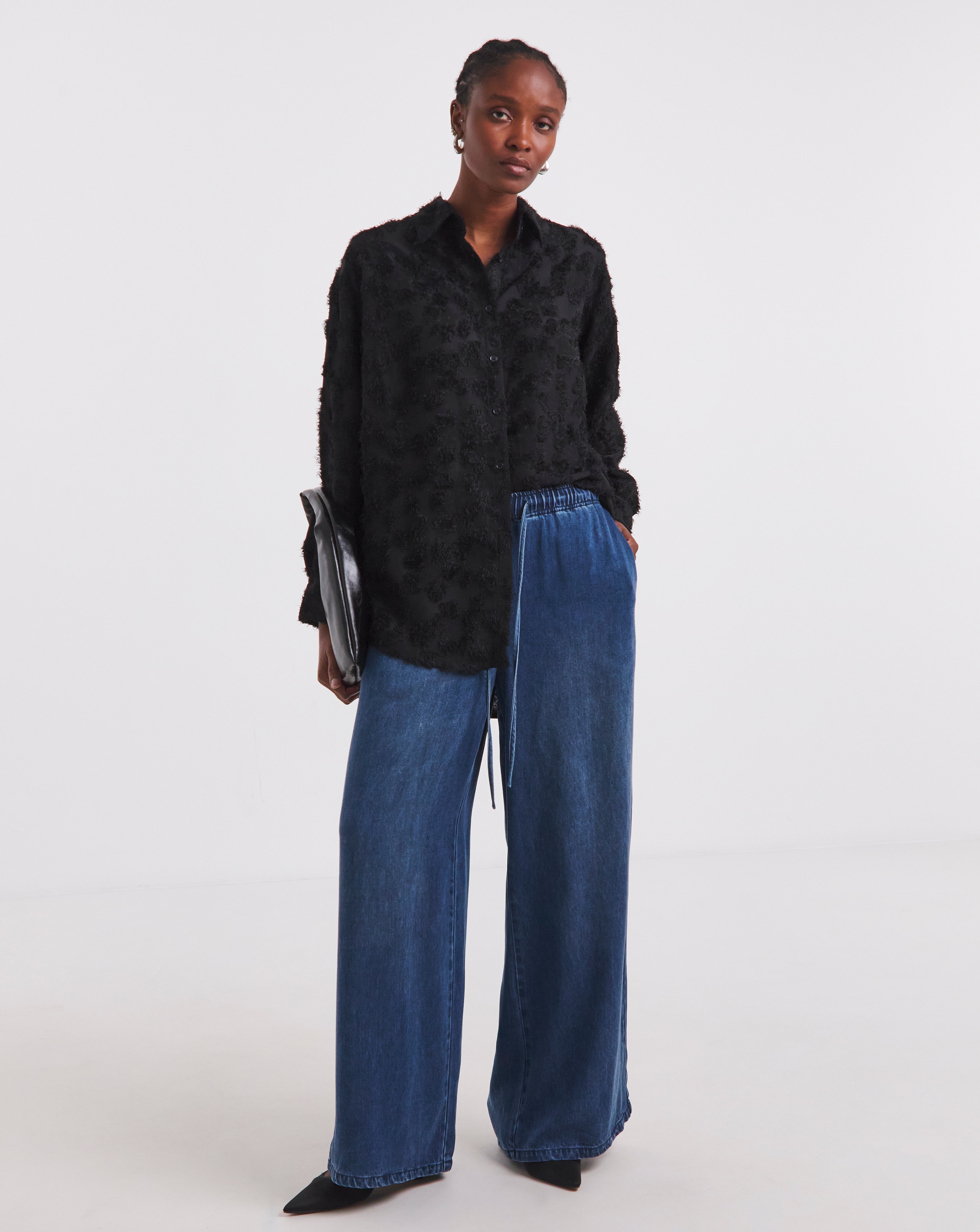 Black Textured Fluffy Shirt